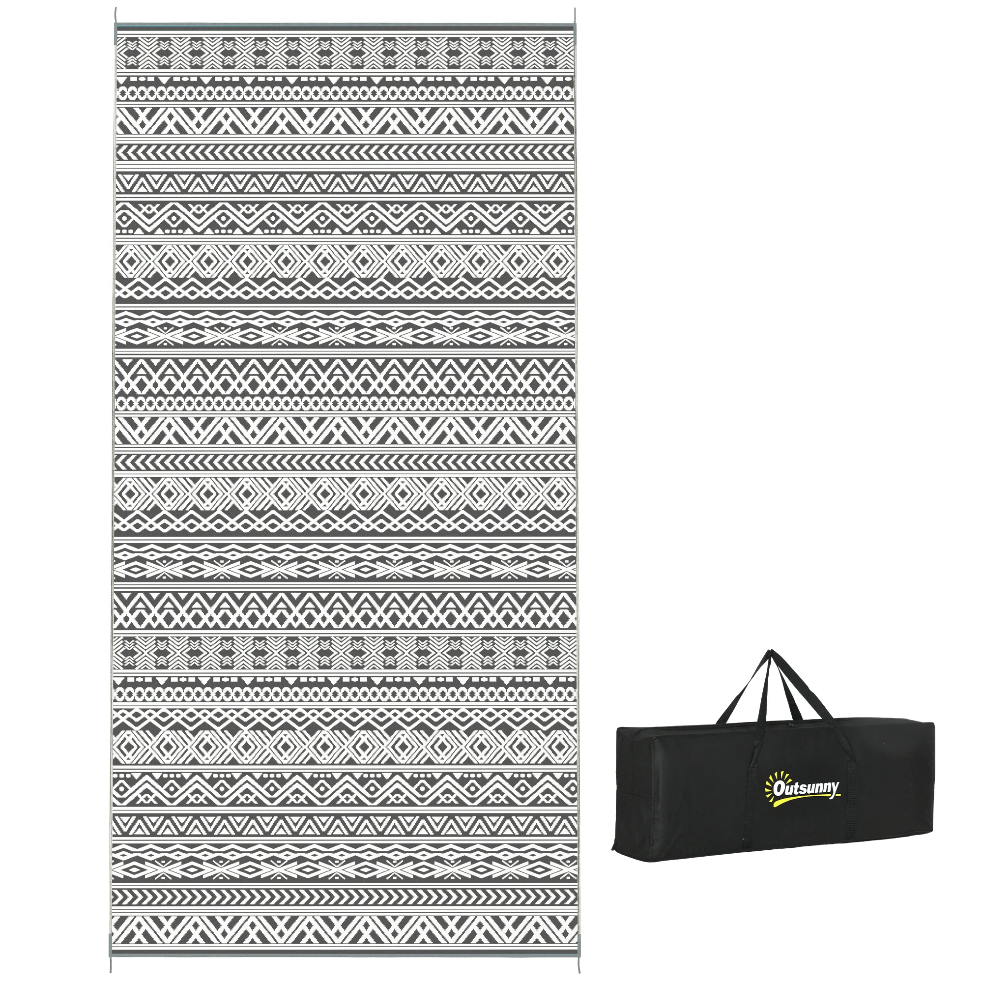9' x 18' Reversible Mat w/ Carry Bag, Boho Waterproof RV Rug for Backyard, Grey & White - Image 12