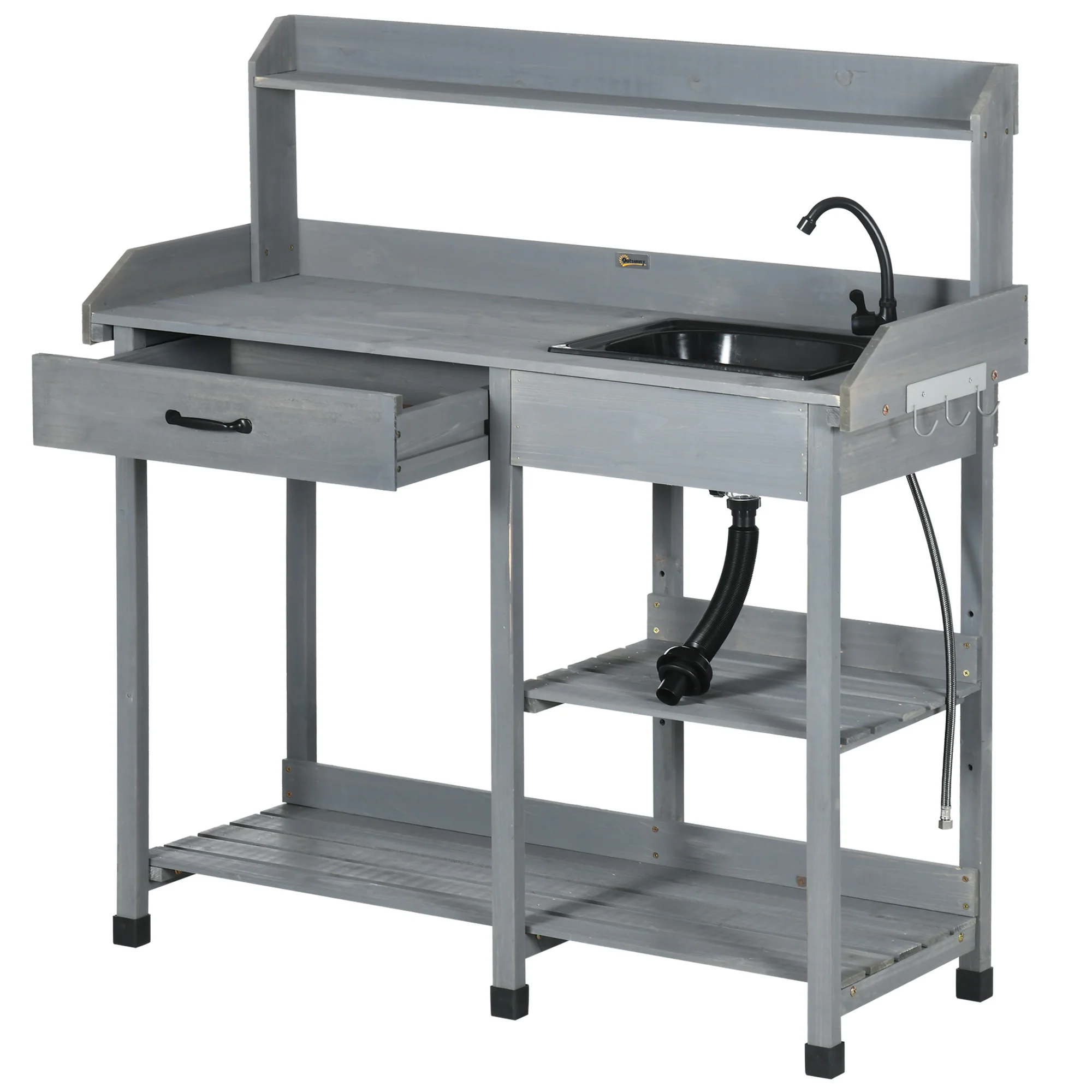 Multi-Function Garden Potting Table with Removable Sink & Storage, 45.3" x 17.7" x 48.4", Grey - Image 2