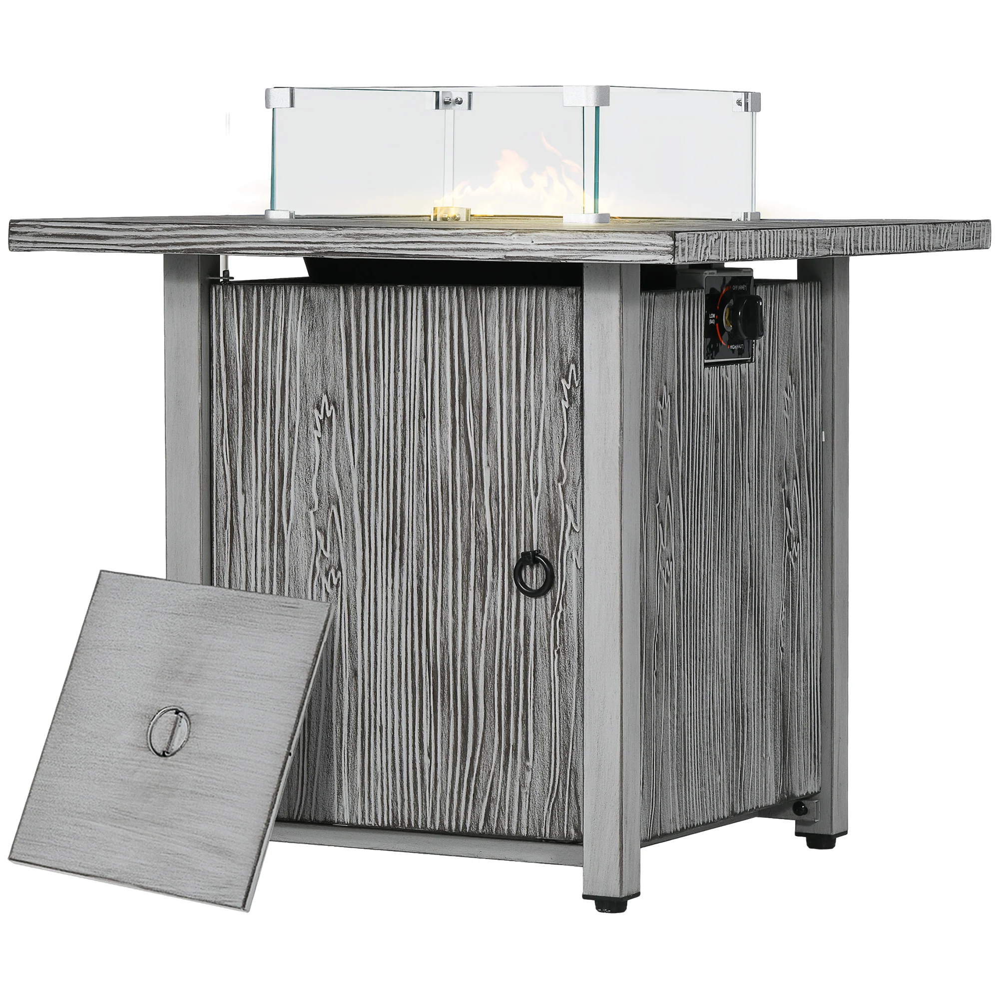 40000 BTU Propane Gas Fire Pit Table w/ Glass Screen, Glass Beads and Lid, 71 x 71 x 62.5cm, Grey - Image 2