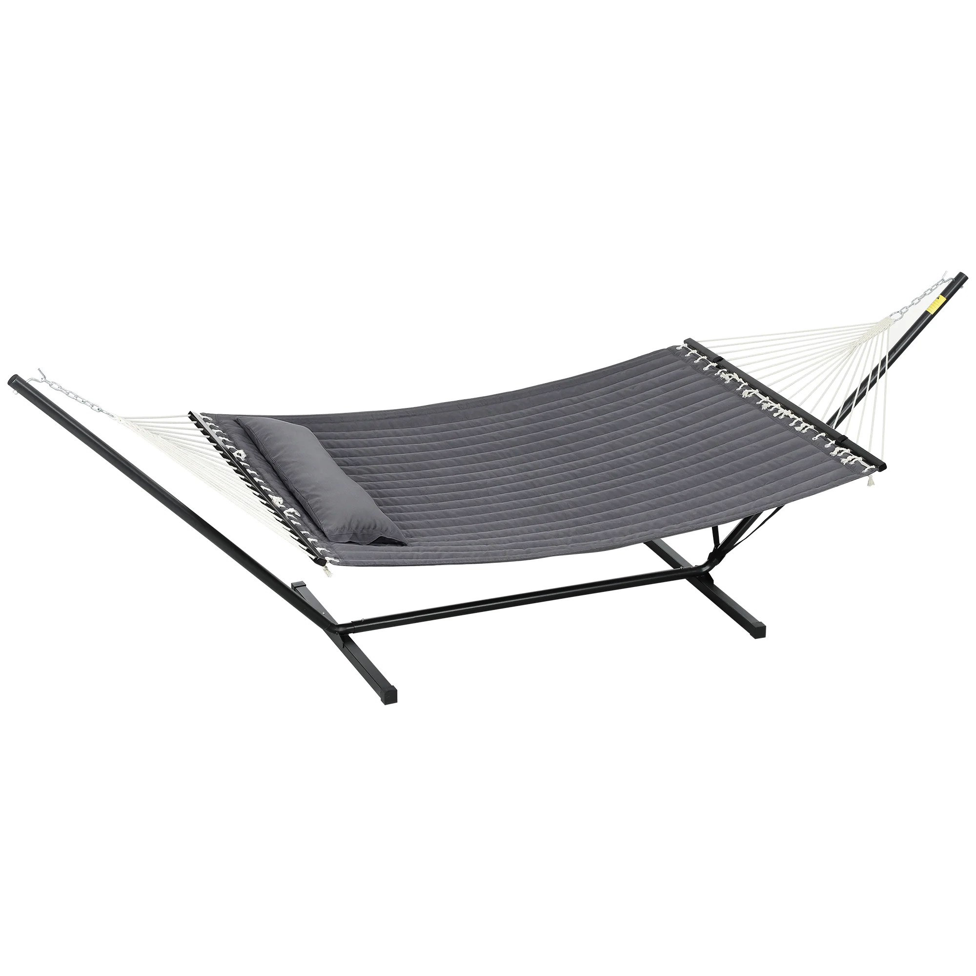 2 Person Hammock with Stand Pillow Spreader Bars for Outdoor Camping Beach, Dark Grey - Image 2