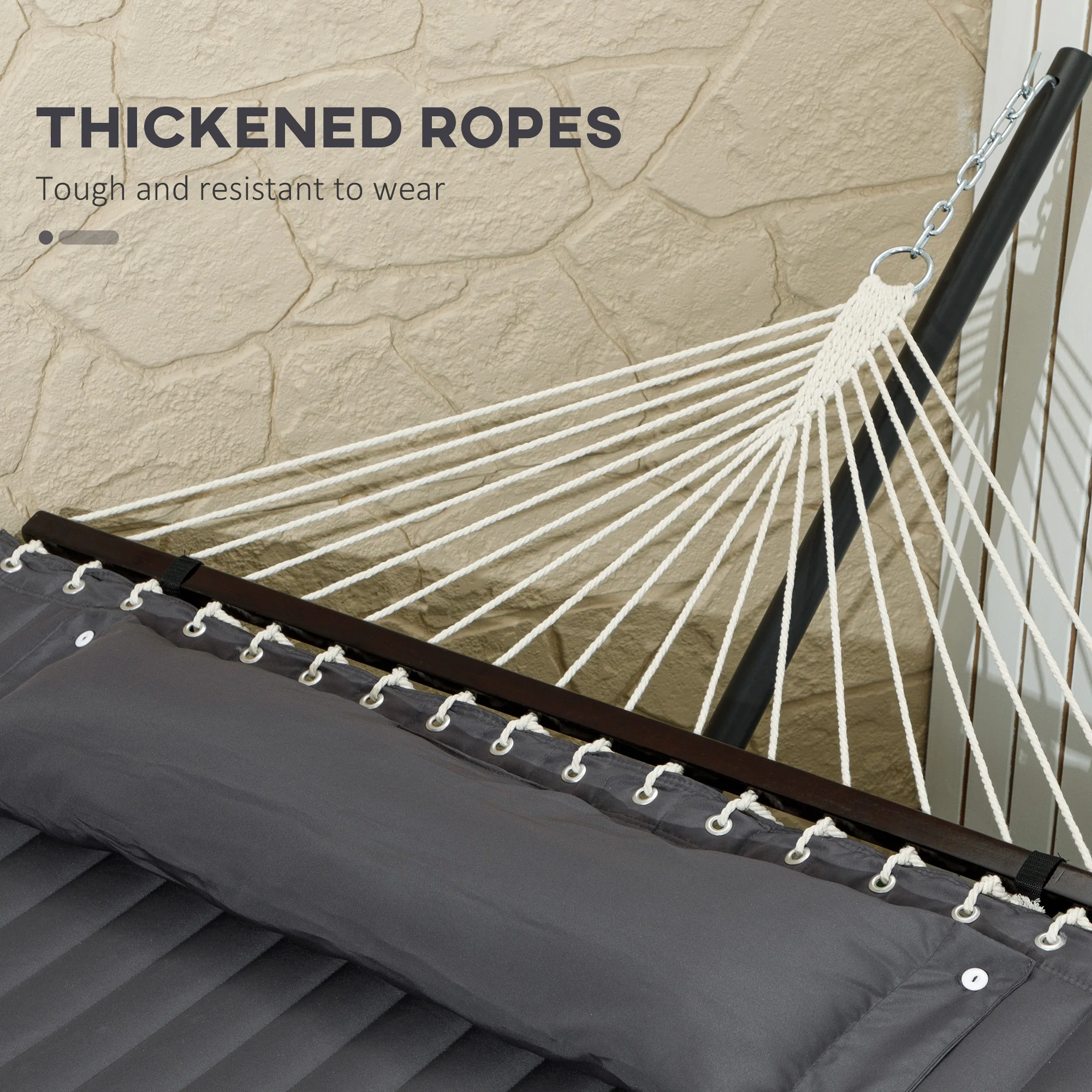 2 Person Hammock with Stand Pillow Spreader Bars for Outdoor Camping Beach, Dark Grey - Image 9