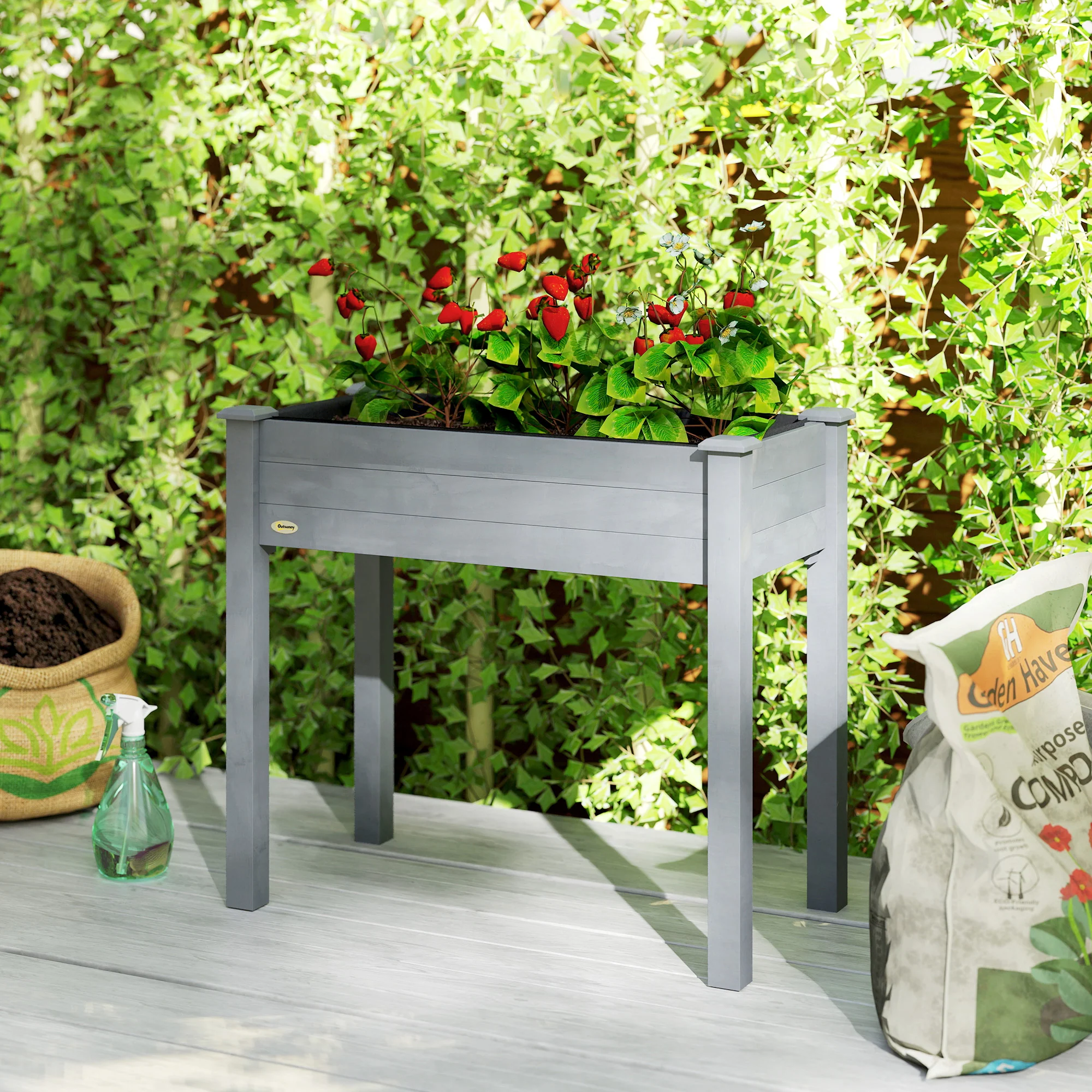 Wooden Elevated Planter Box with Liner: Ideal for Gardens - Image 3