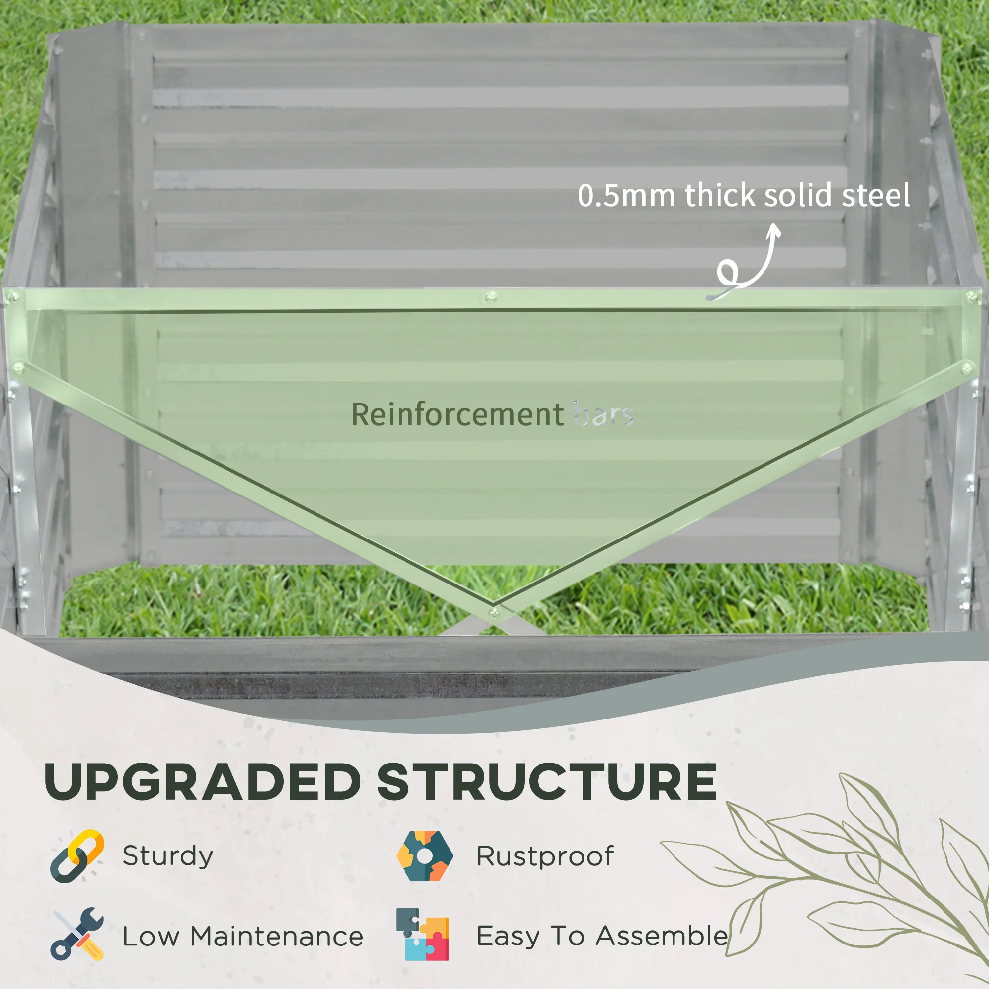 Raised Beds for Garden, Galvanised Steel Outdoor Planters with Multi-reinforced Rods for Vegetables, Plants, Flowers and Herbs, 180 x 90 x 59 cm, Light Grey - Image 7