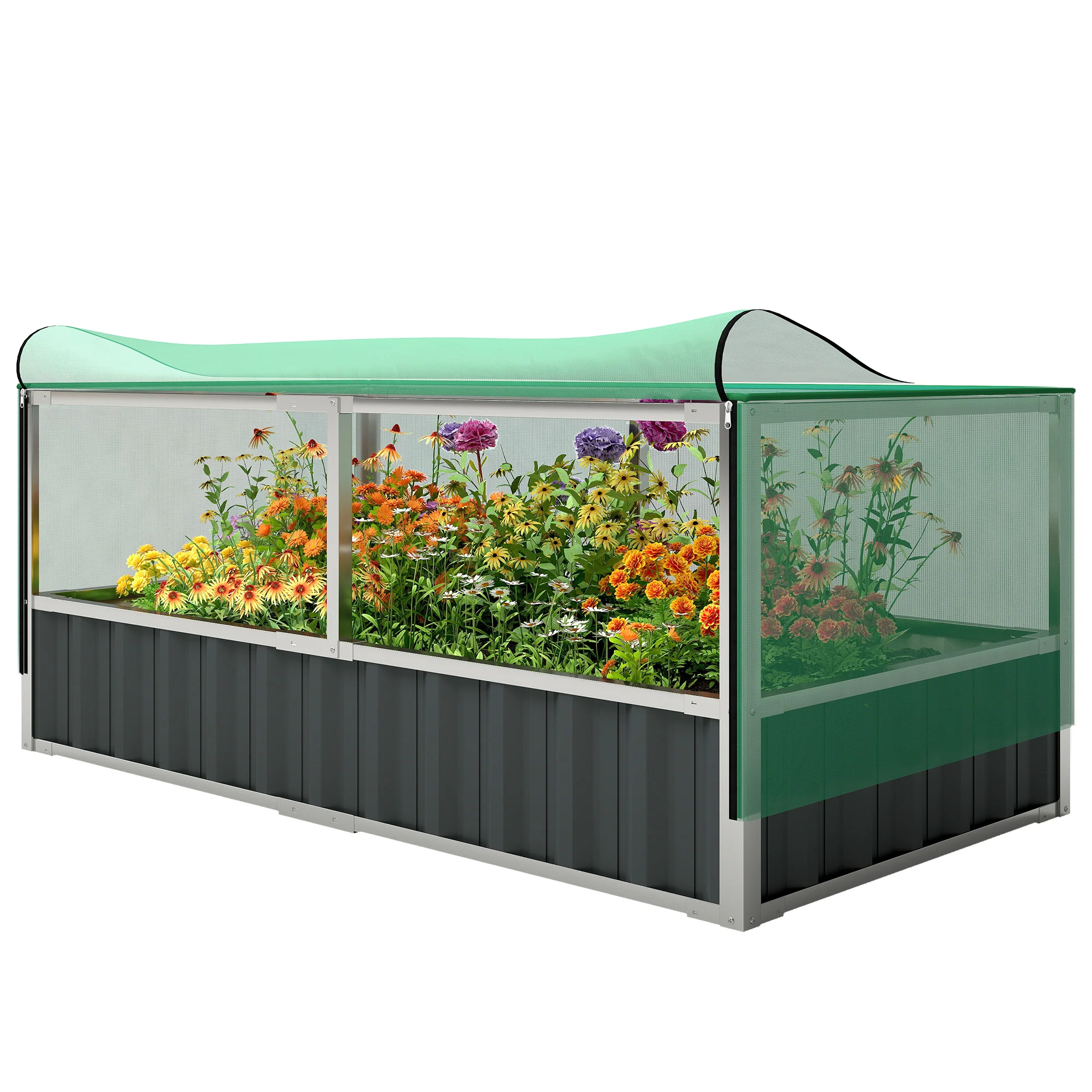 5.7 x 3 x 2.3ft Steel Planter Box Outdoor with Cover, Gloves, Dark Grey - Image 2