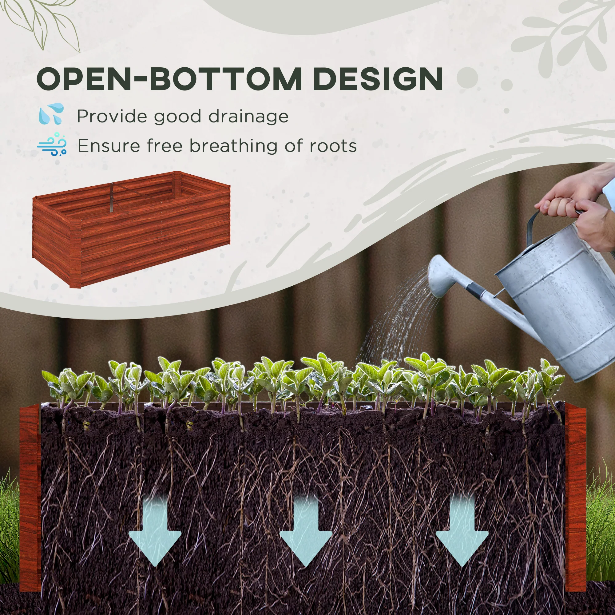 Raised Garden Bed, 6' x 3' x 2' Galvanized Steel Planters for Outdoor Plants with Multi-reinforced Rods for Vegetables, Flowers and Herbs, Rustic Brown - Image 6