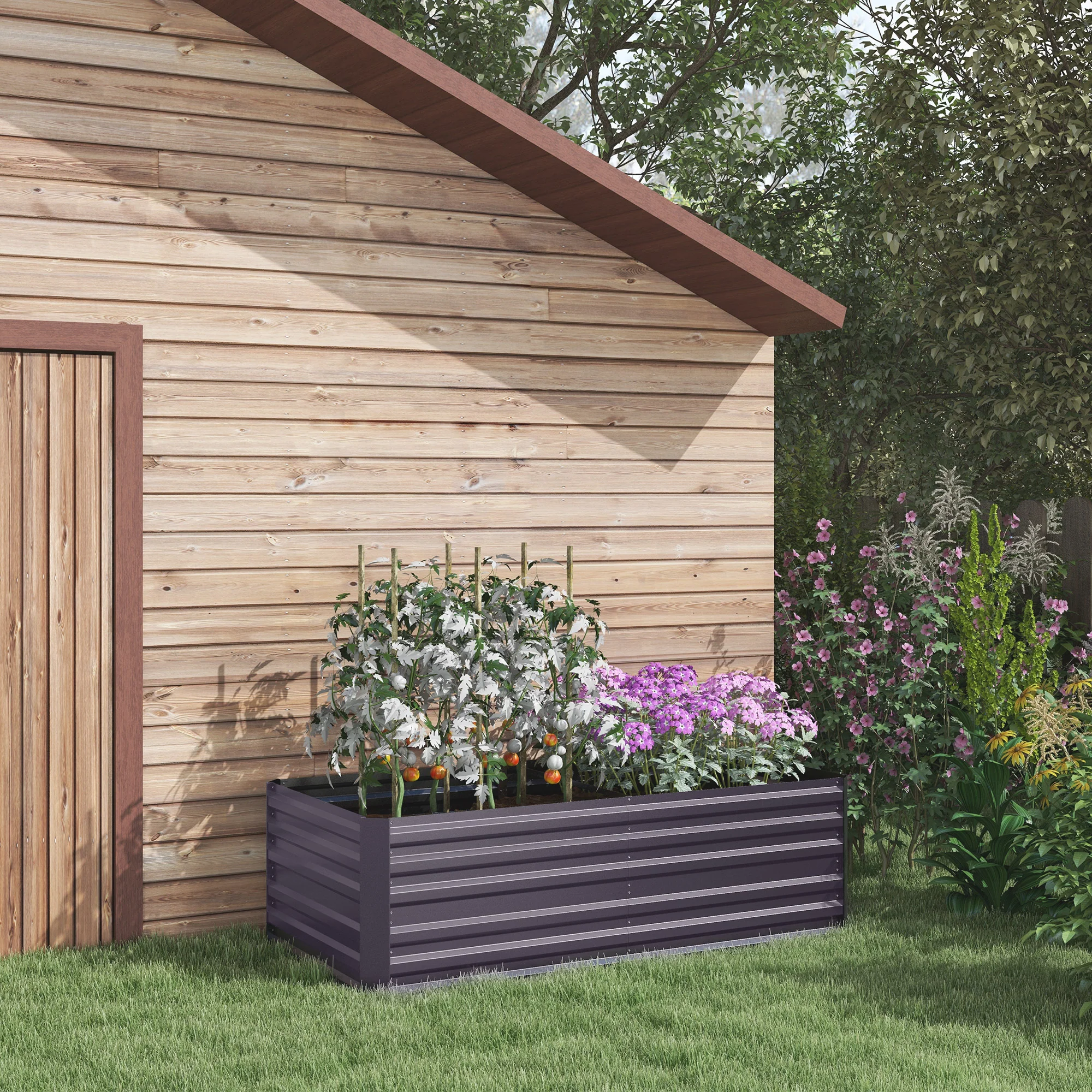 Raised Garden Bed, 6' x 3' x 2' Galvanized Steel Planters for Outdoor Plants with Multi-reinforced Rods for Vegetables, Flowers and Herbs, Dark Grey - Image 4