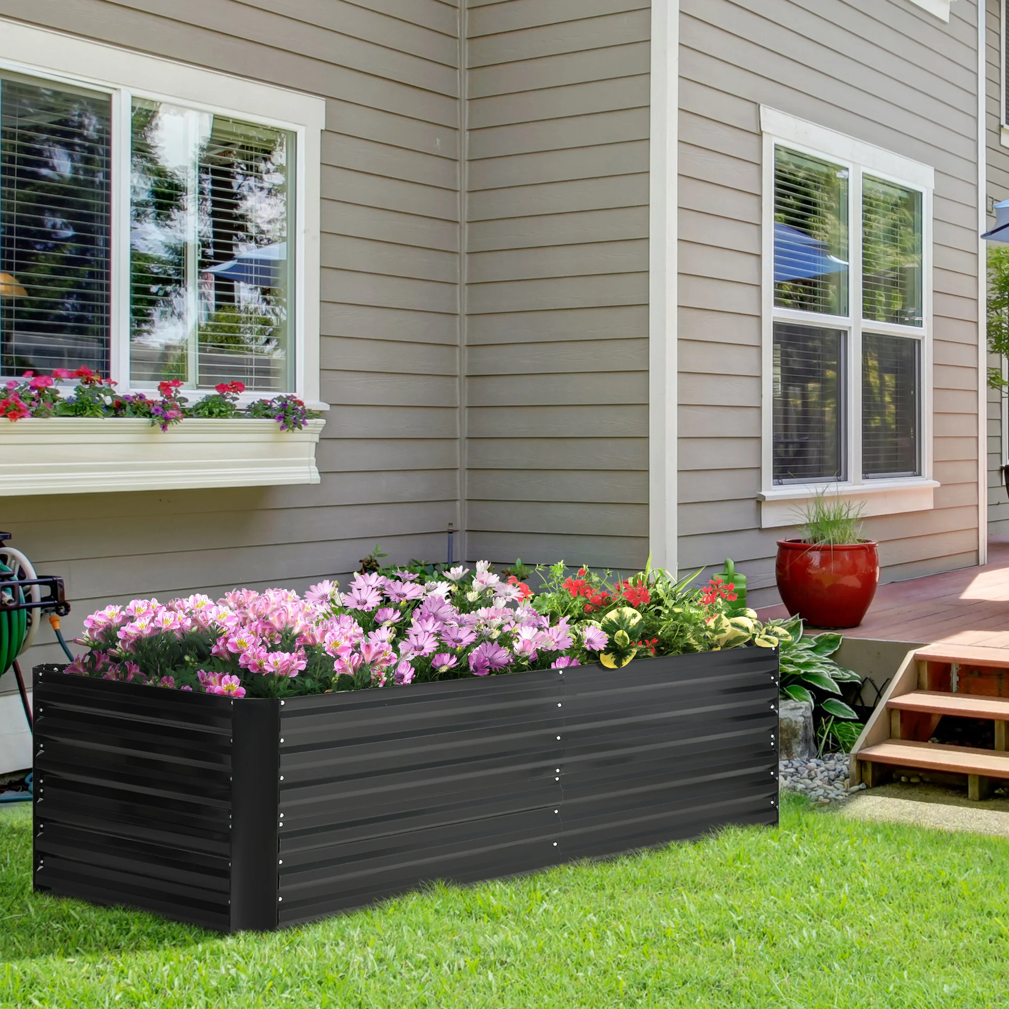 Raised Garden Bed, 6' x 3' x 2' Galvanized Steel Planters for Outdoor Plants with Multi-reinforced Rods for Vegetables, Flowers and Herbs, Black - Image 3