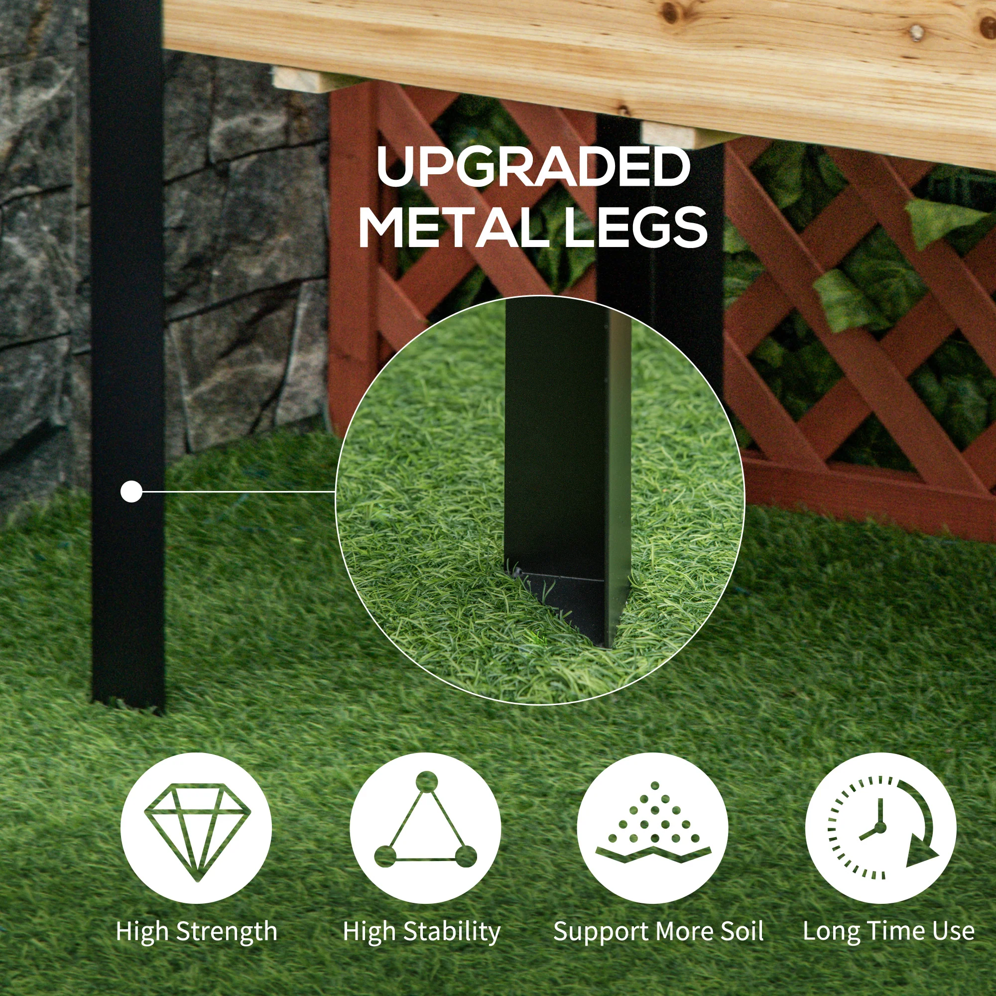 47" x 24" x 29" Raised Garden Bed with Metal Frame & Wooden Planter, Natural - Image 6
