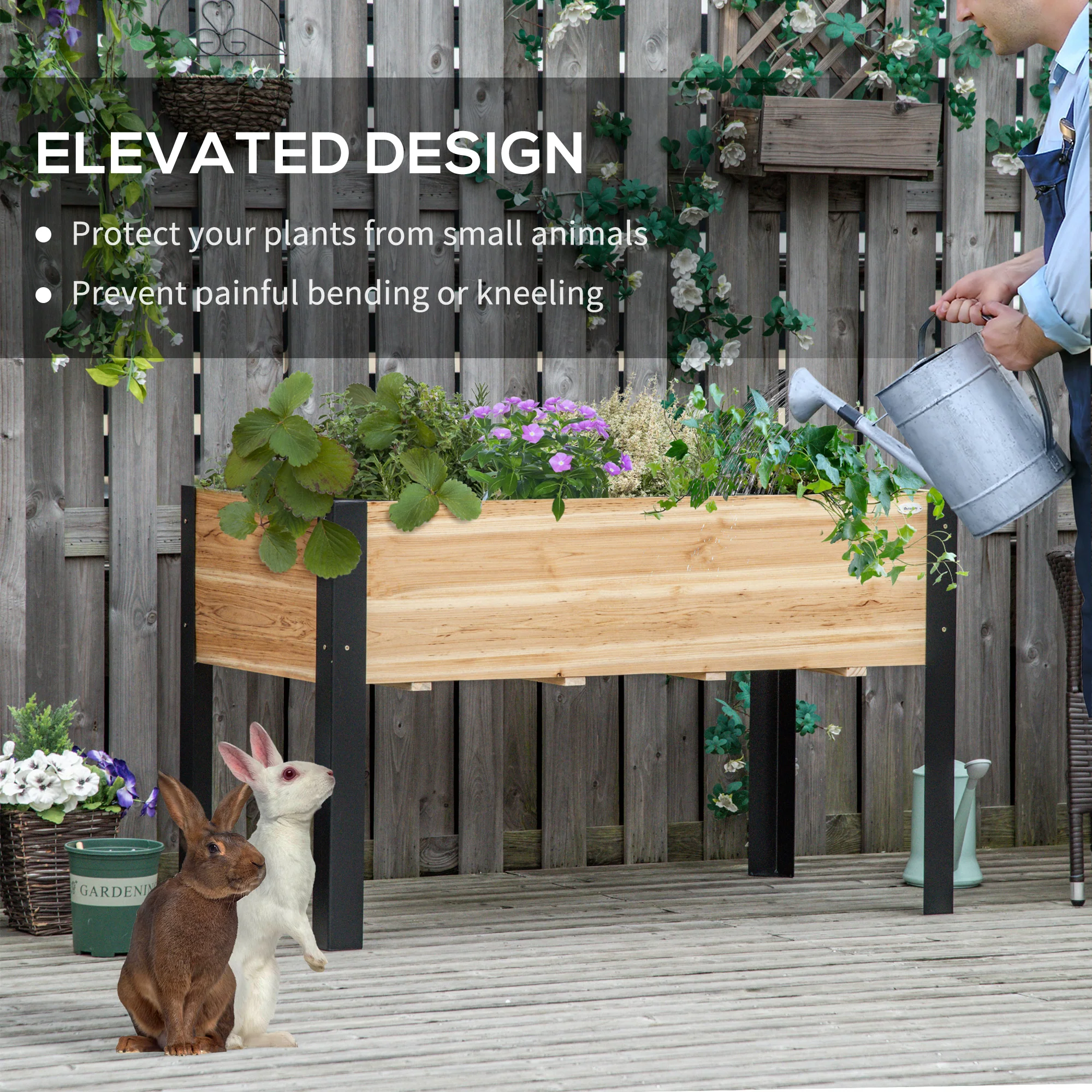 47" x 24" x 29" Raised Garden Bed with Metal Frame & Wooden Planter, Natural - Image 9