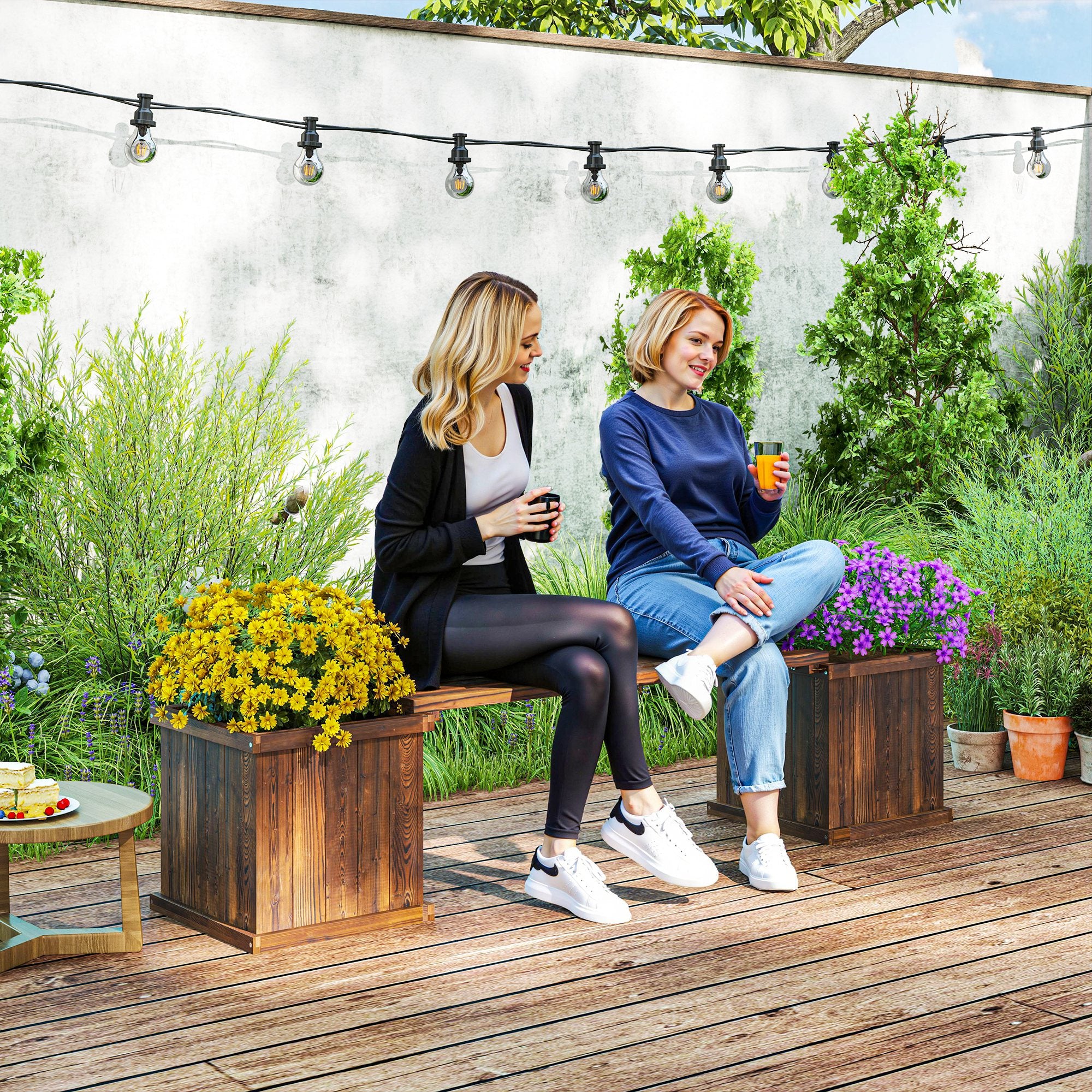 Wooden Planter & Bench Combination, 69.25" x 15" x 15.75", Carbonized - Image 3