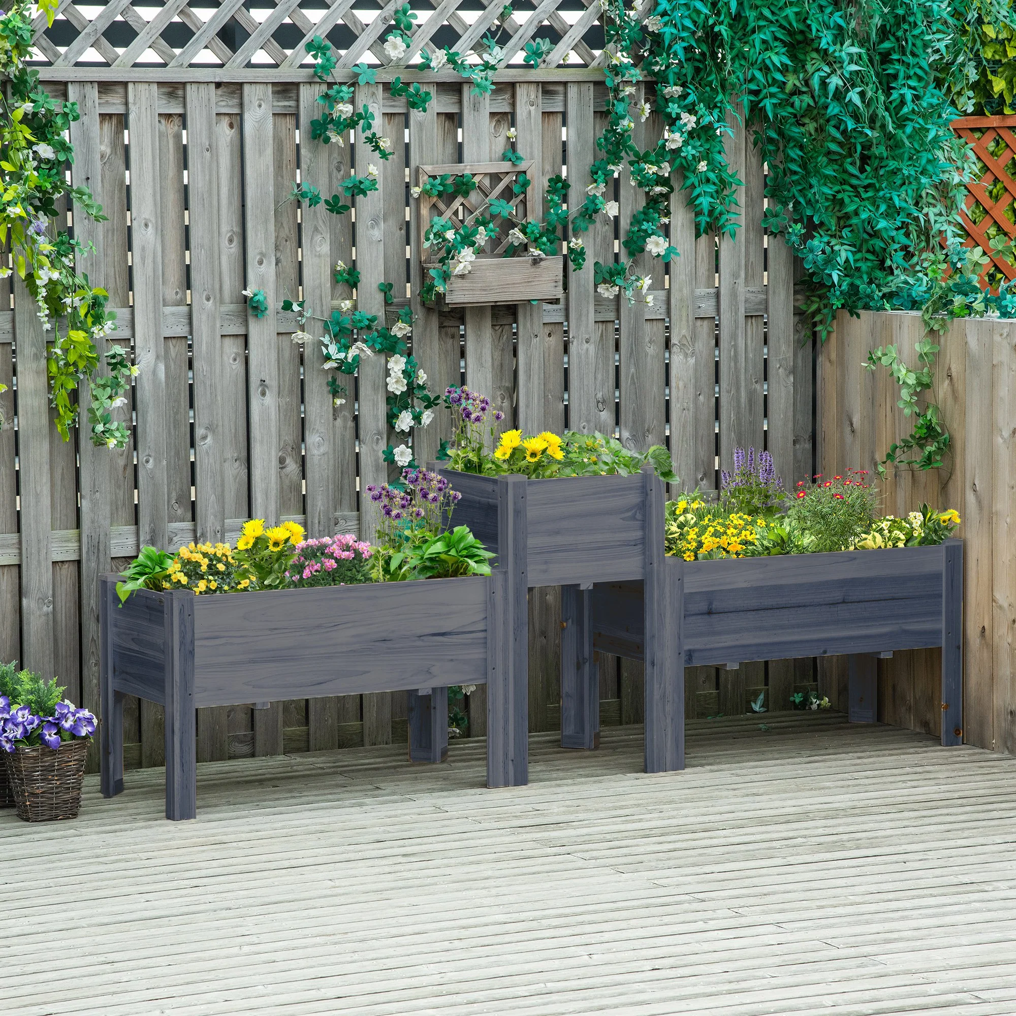 Raised Garden Bed Set of 3, Wooden Elevated Planter Box with Legs and Bed Liner, for Backyard and Patio to Grow Vegetables, Herbs, and Flowers, Gray - Image 3