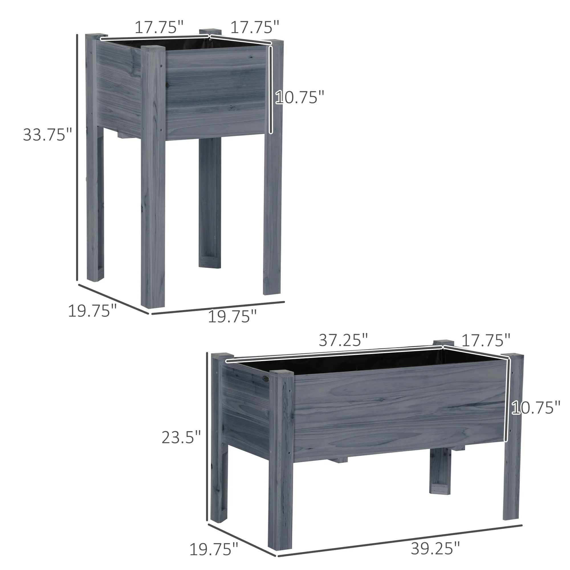 Raised Garden Bed Set of 3, Wooden Elevated Planter Box with Legs and Bed Liner, for Backyard and Patio to Grow Vegetables, Herbs, and Flowers, Gray - Image 5