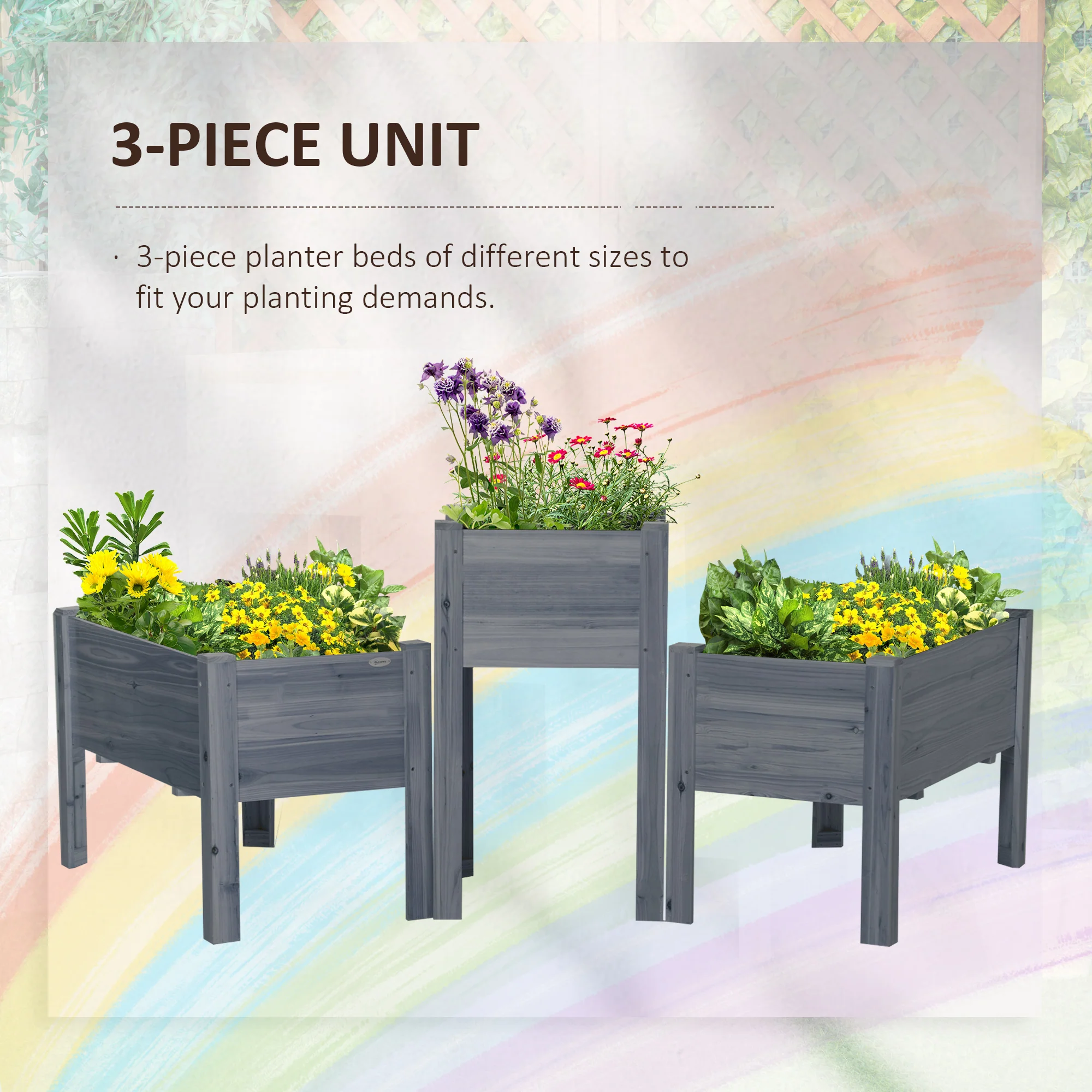 Raised Garden Bed Set of 3, Wooden Elevated Planter Box with Legs and Bed Liner, for Backyard and Patio to Grow Vegetables, Herbs, and Flowers, Gray - Image 6