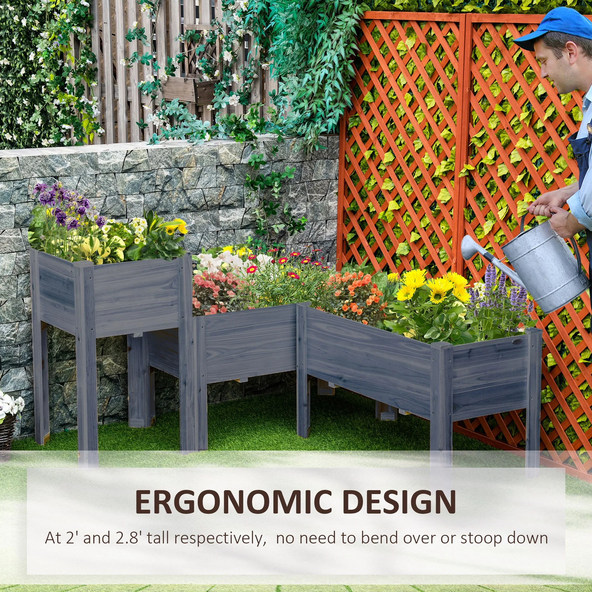 Raised Garden Bed Set of 3, Wooden Elevated Planter Box with Legs and Bed Liner, for Backyard and Patio to Grow Vegetables, Herbs, and Flowers, Gray - Image 7