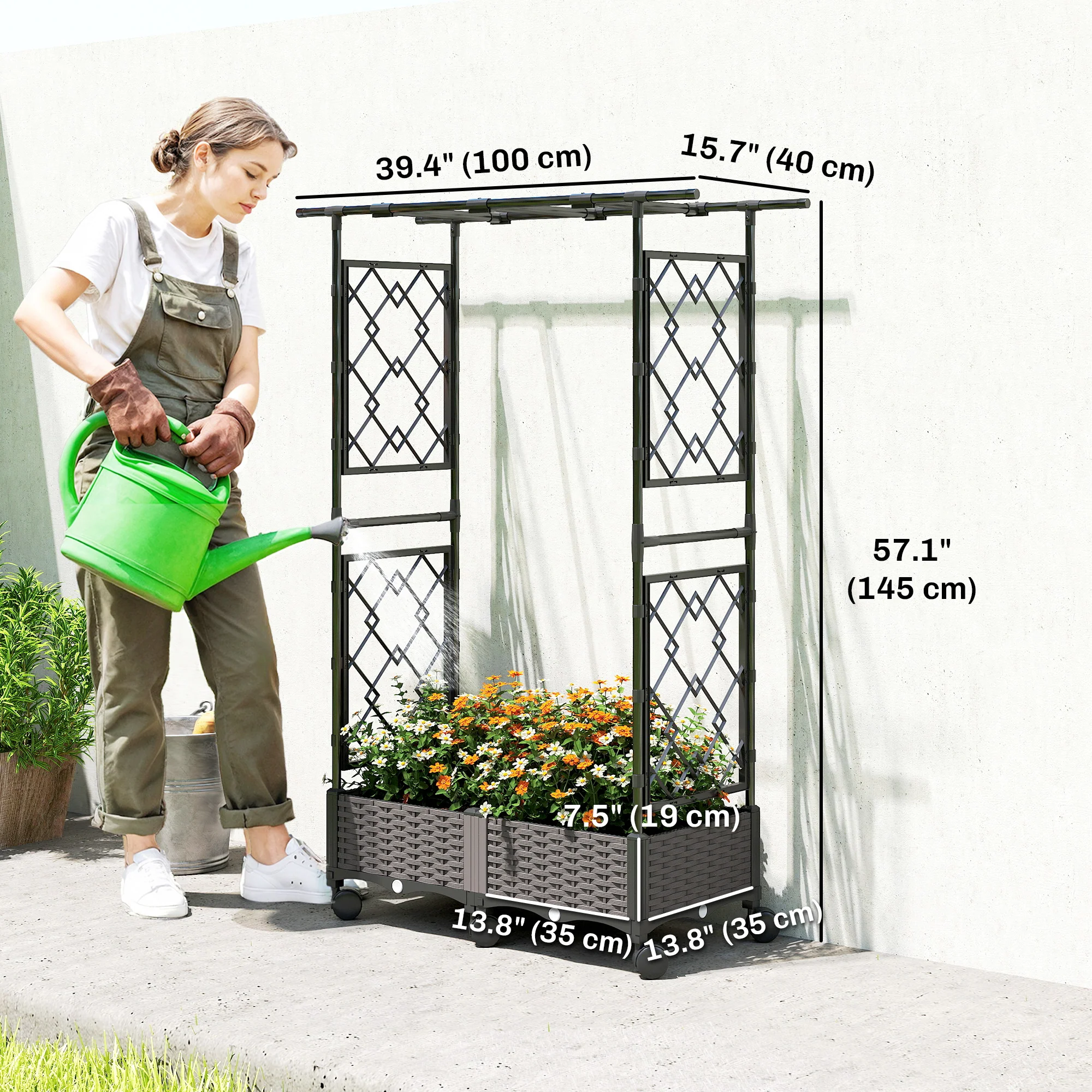 Raised Garden Bed with Arch Trellis, Raised Bed for Garden on Wheels with Side Trellis for Climbing Plants, Flowers - Image 5
