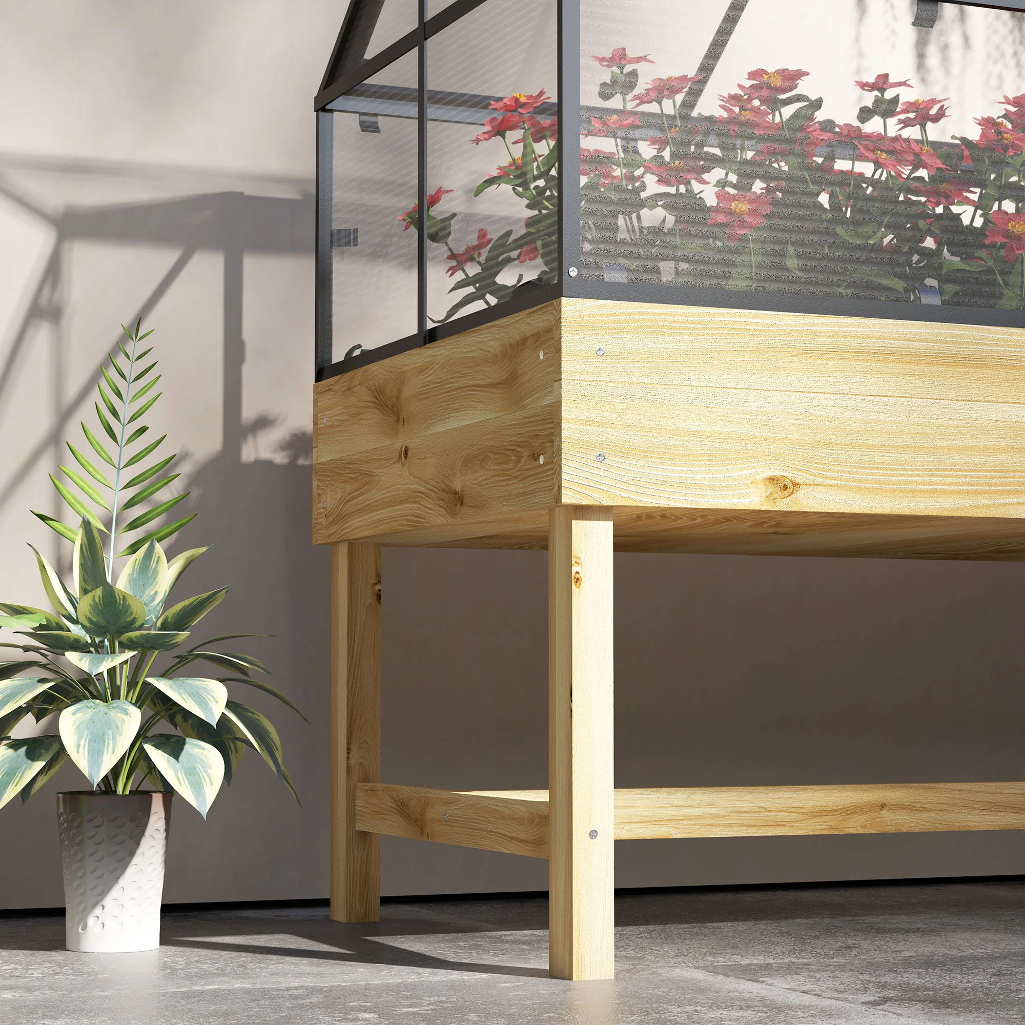 NookGrow Raised Garden Bed with Cold Frame Greenhouse Polycarbonate Panel and Top Vent, Natural - Image 11