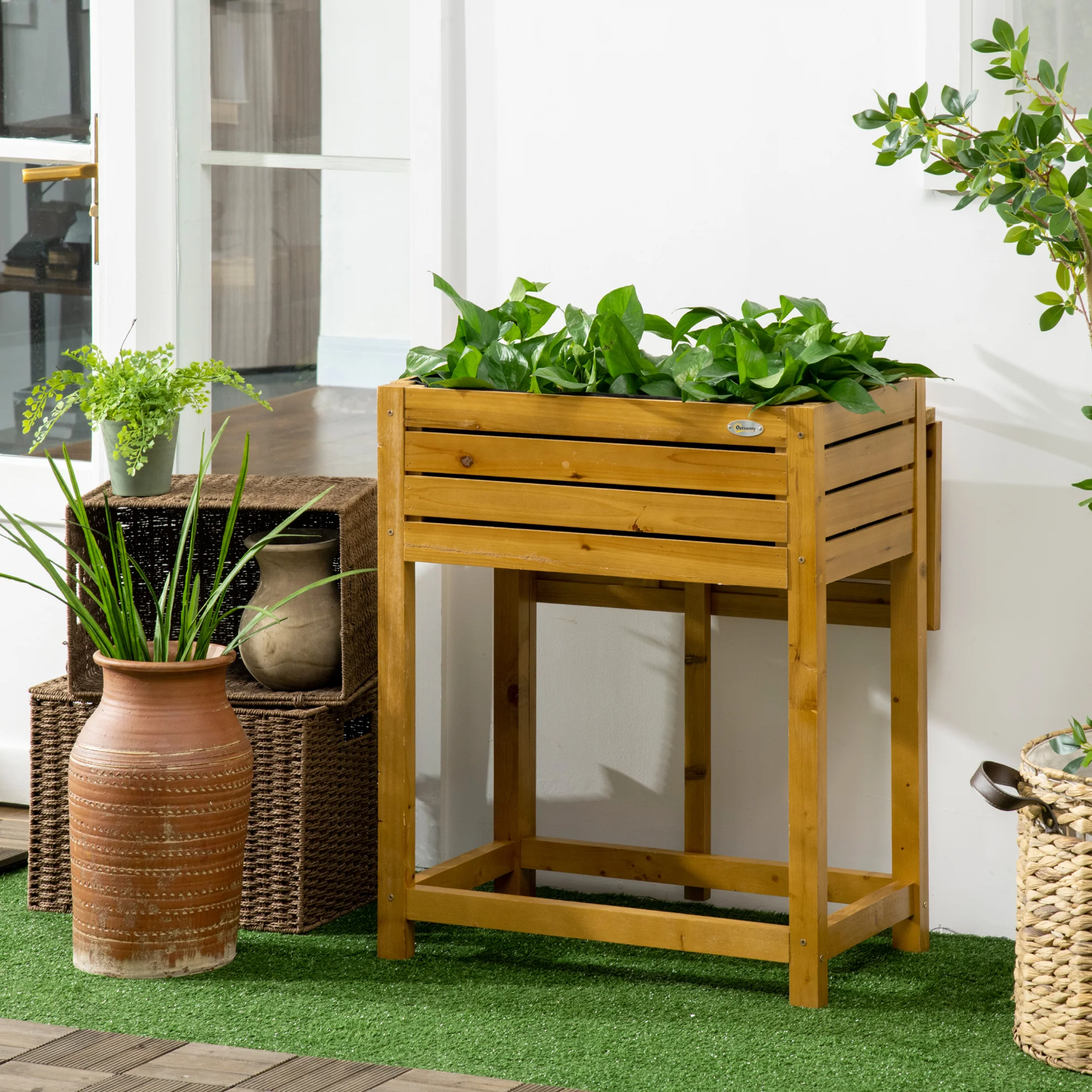 Raised Garden Bed with Folding Side Table, Elevated Wood Planter Box for Flowers, Herbs and Vegetables, Use for Patio, Backyard, Balcony - Image 3