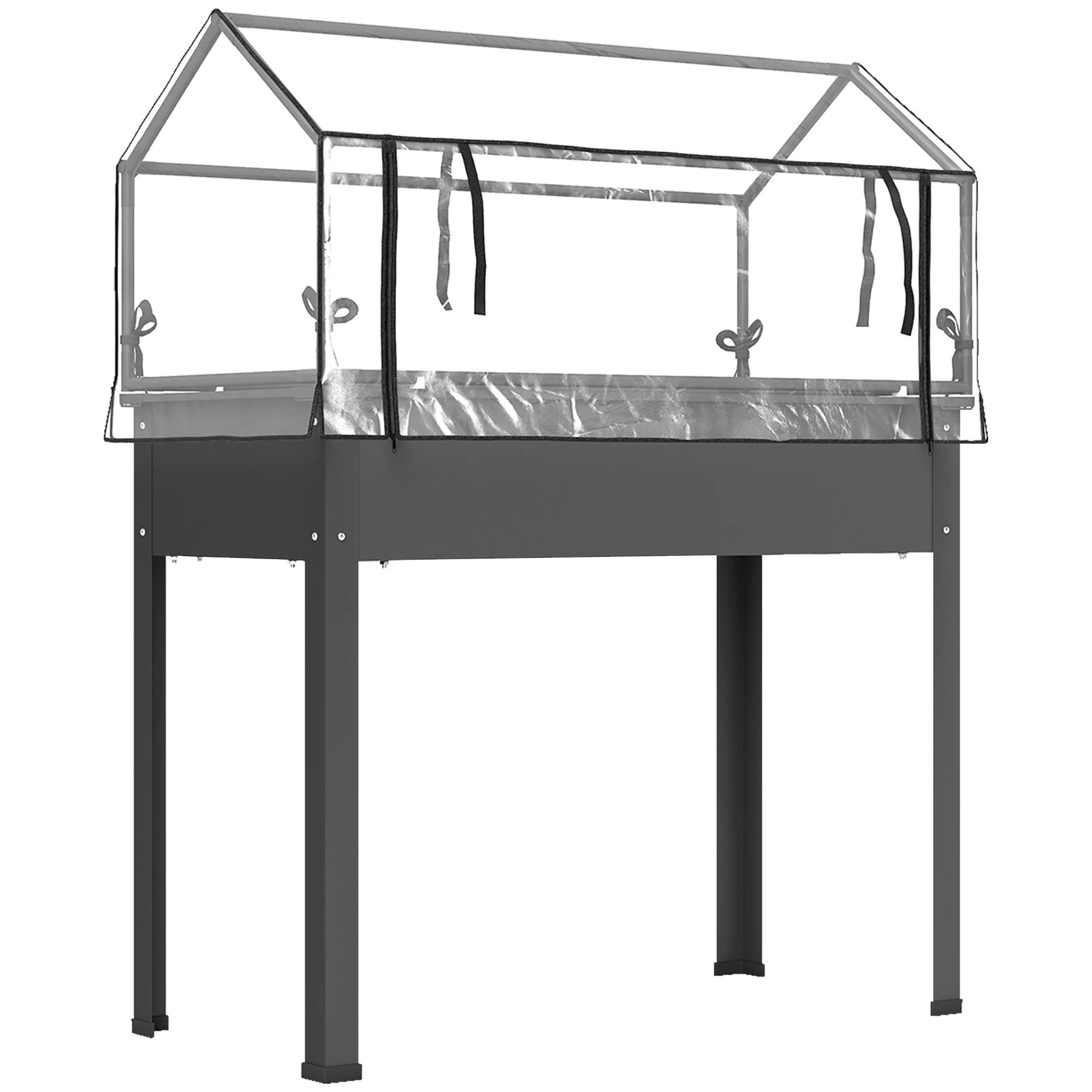 Raised Garden Bed with Greenhouse Cover, Elevated Planter Box with Legs and Drainage Hole for Vegetables Flowers Herbs, 39.4" x 18.9" x 48.8", Dark Gray - Image 12