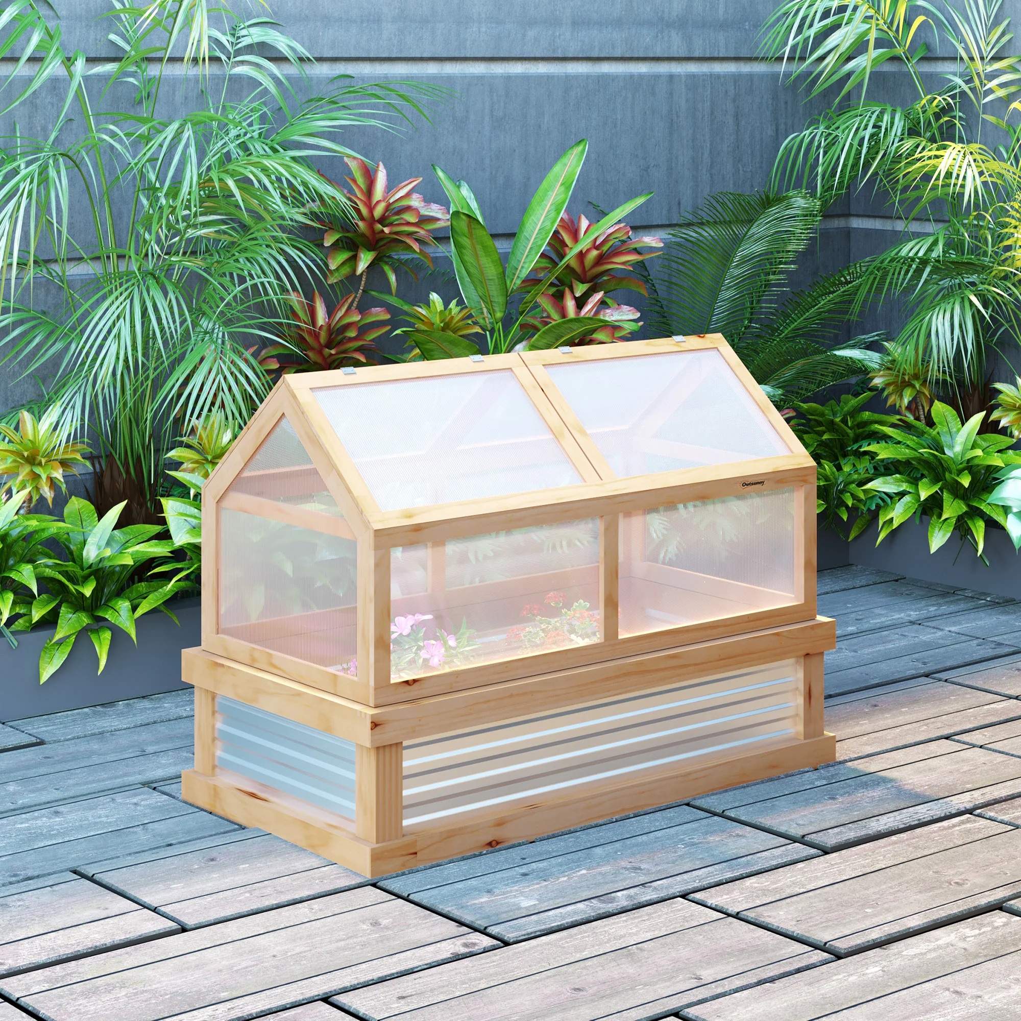 NookGrow Raised Garden Flower Bed Kit with Greenhouse Top, Wooden Cold Frame Planter, Natural - Image 4