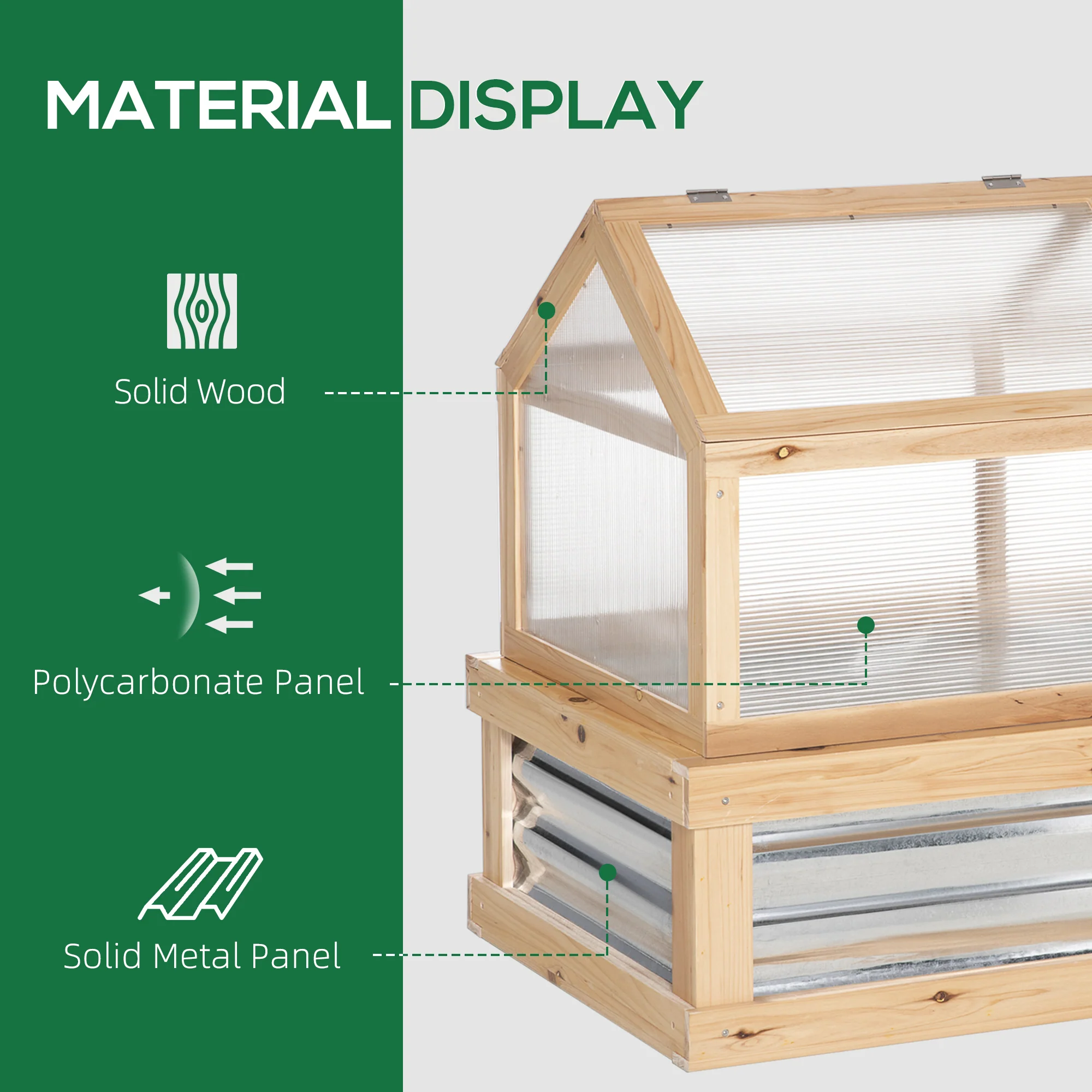 NookGrow Raised Garden Flower Bed Kit with Greenhouse Top, Wooden Cold Frame Planter, Natural - Image 8