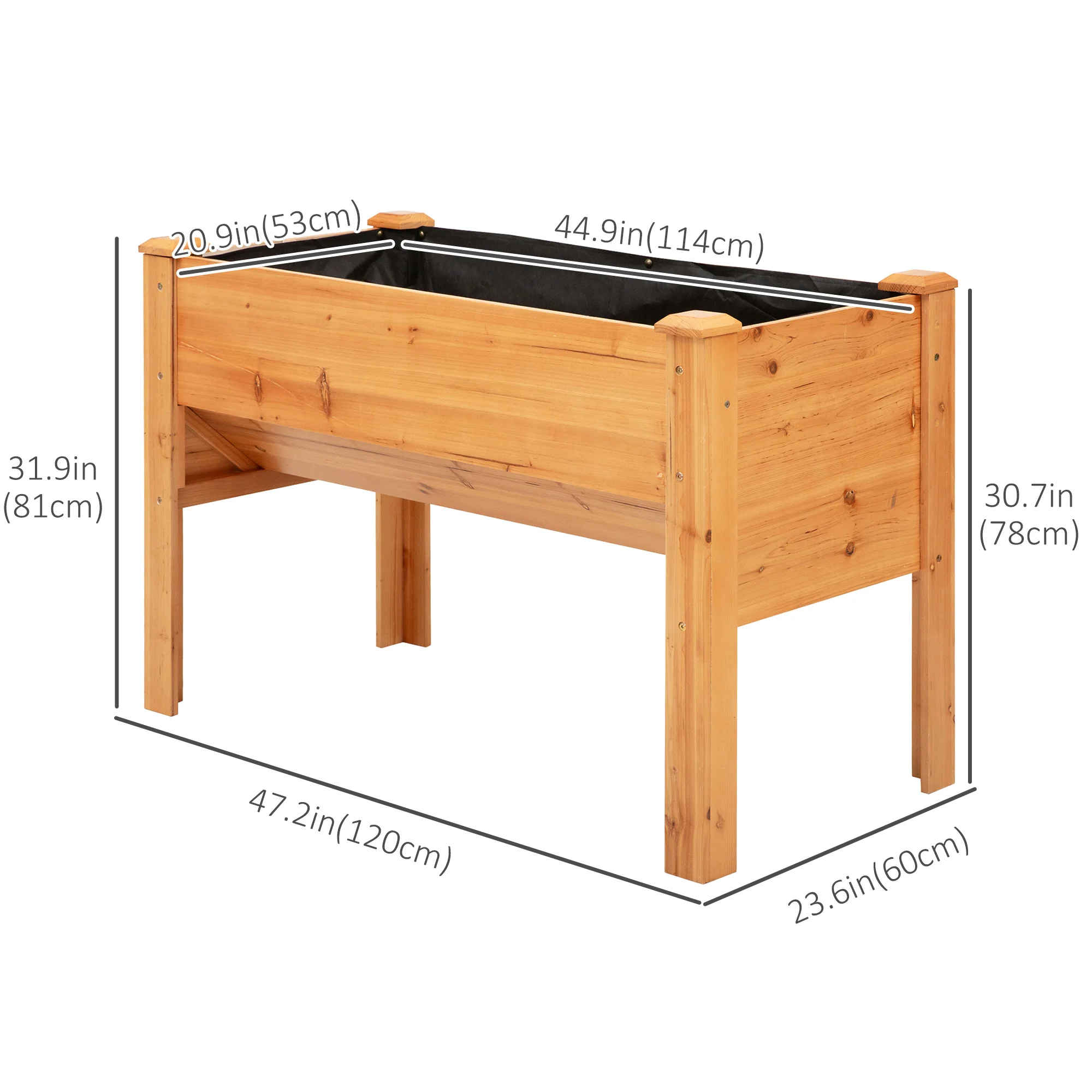 48" x 24" x 32" Raised Garden Bed with Funnel Design & Hooks, 660lb Capacity, Natural - Image 5