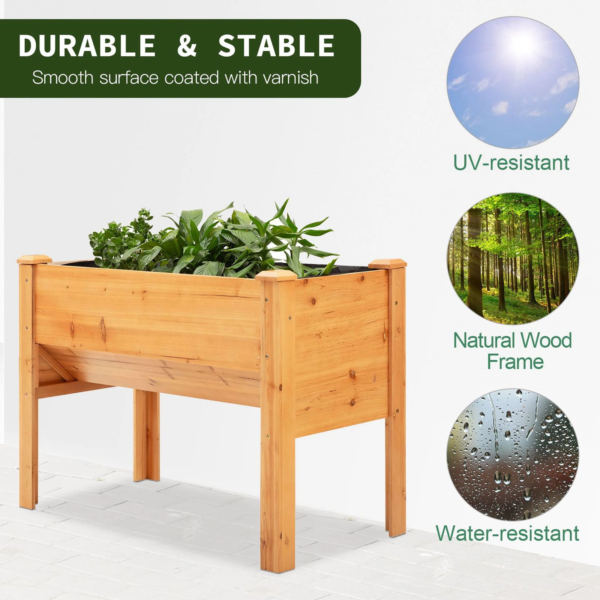 48" x 24" x 32" Raised Garden Bed with Funnel Design & Hooks, 660lb Capacity, Natural - Image 8