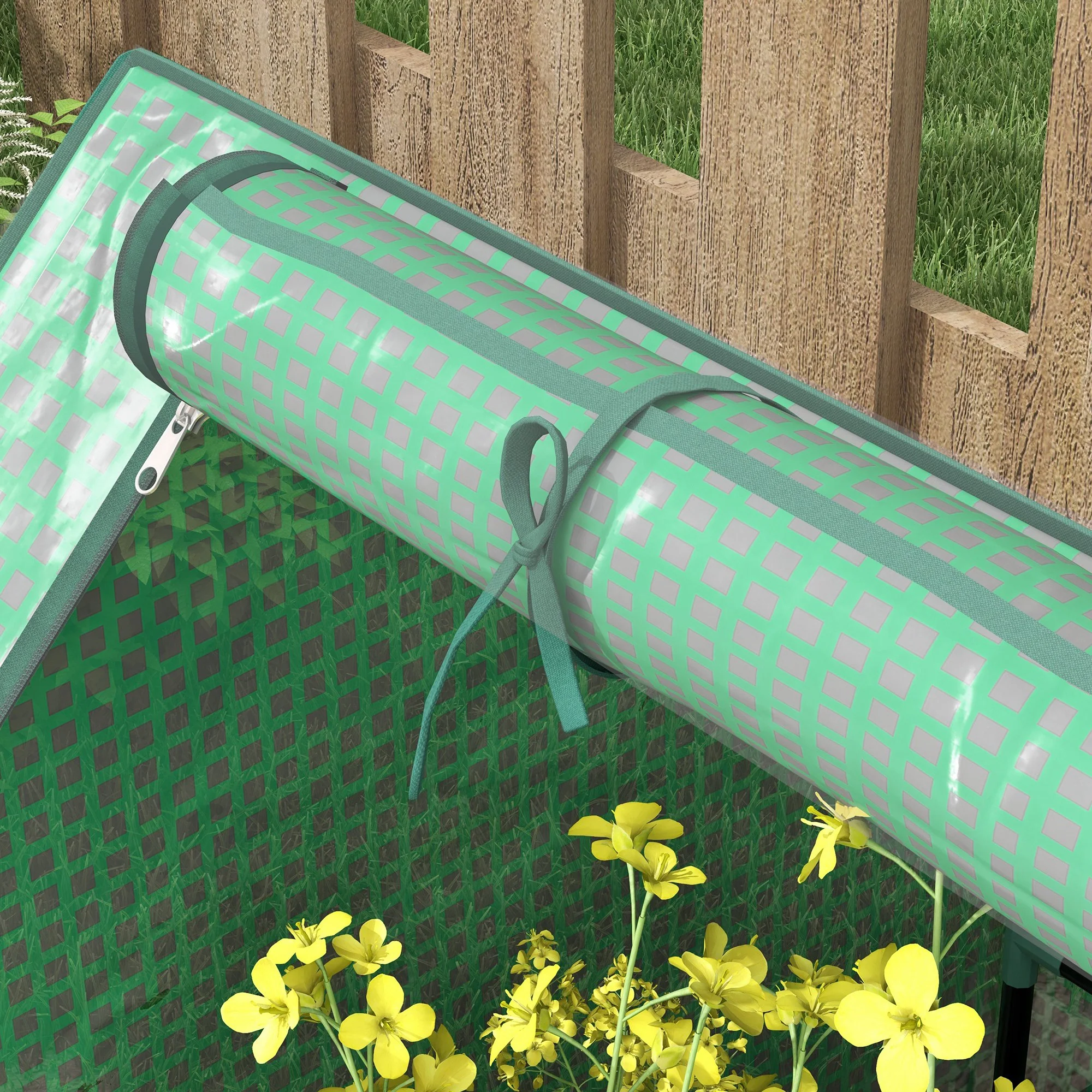 Raised Garden Bed with Mini Greenhouse & Cover, for Herbs and Vegetables, Green and Dark Grey - Image 11