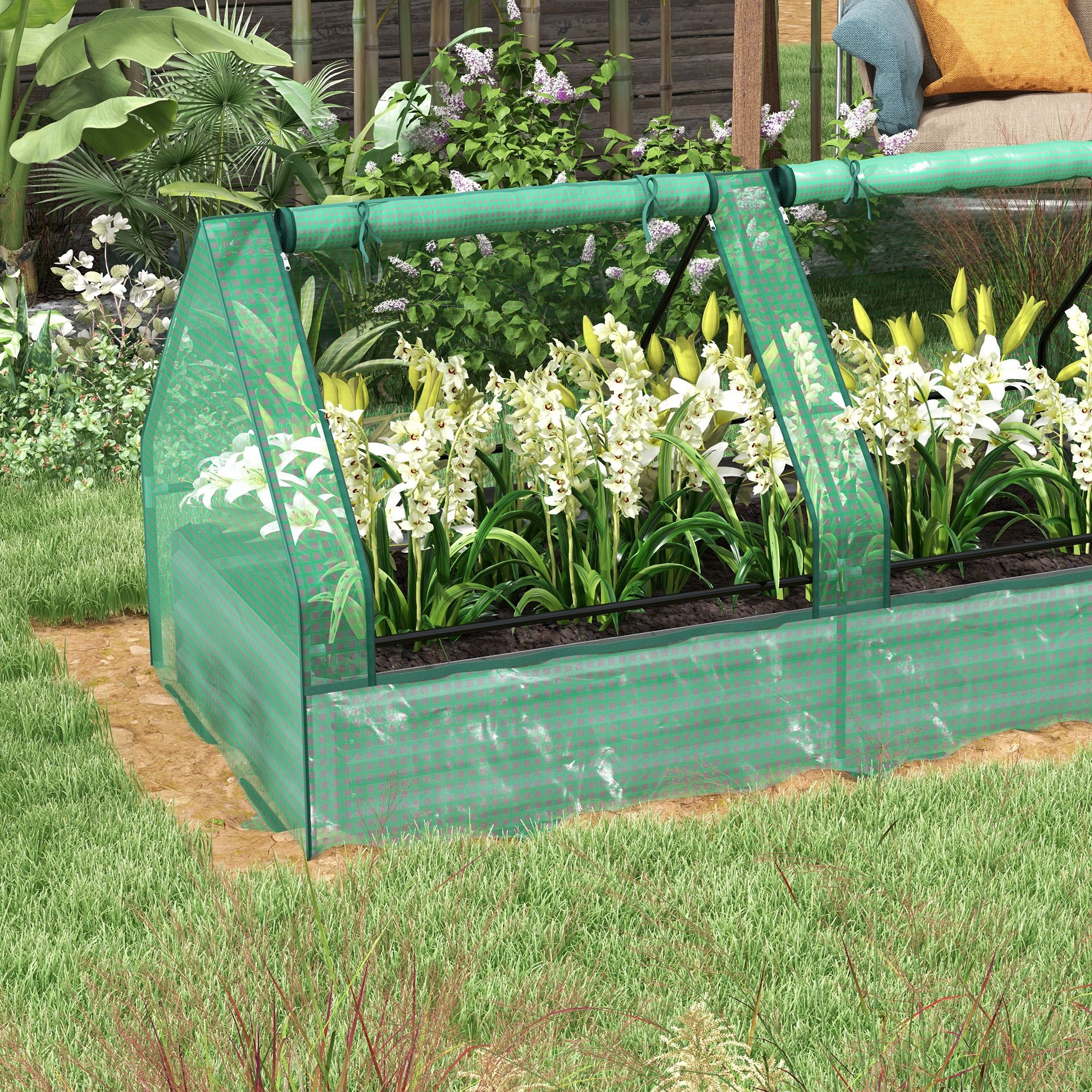 Raised Garden Bed with Mini Greenhouse & Cover, for Herbs and Vegetables, Green and Dark Grey - Image 12