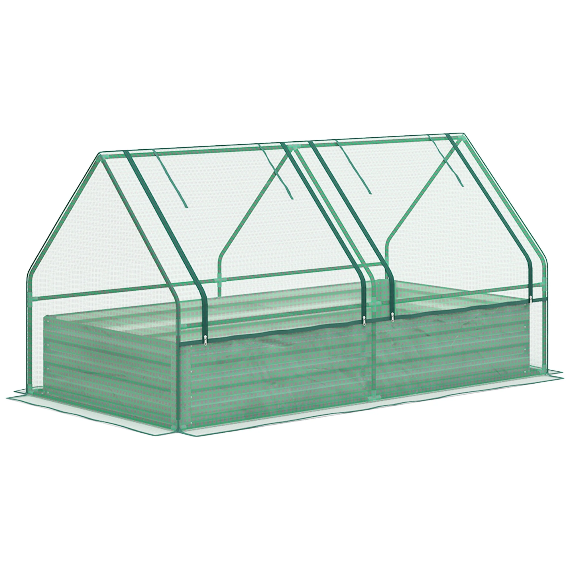 Raised Garden Bed with Mini Greenhouse & Cover, for Herbs and Vegetables, Green and Dark Grey - Image 13