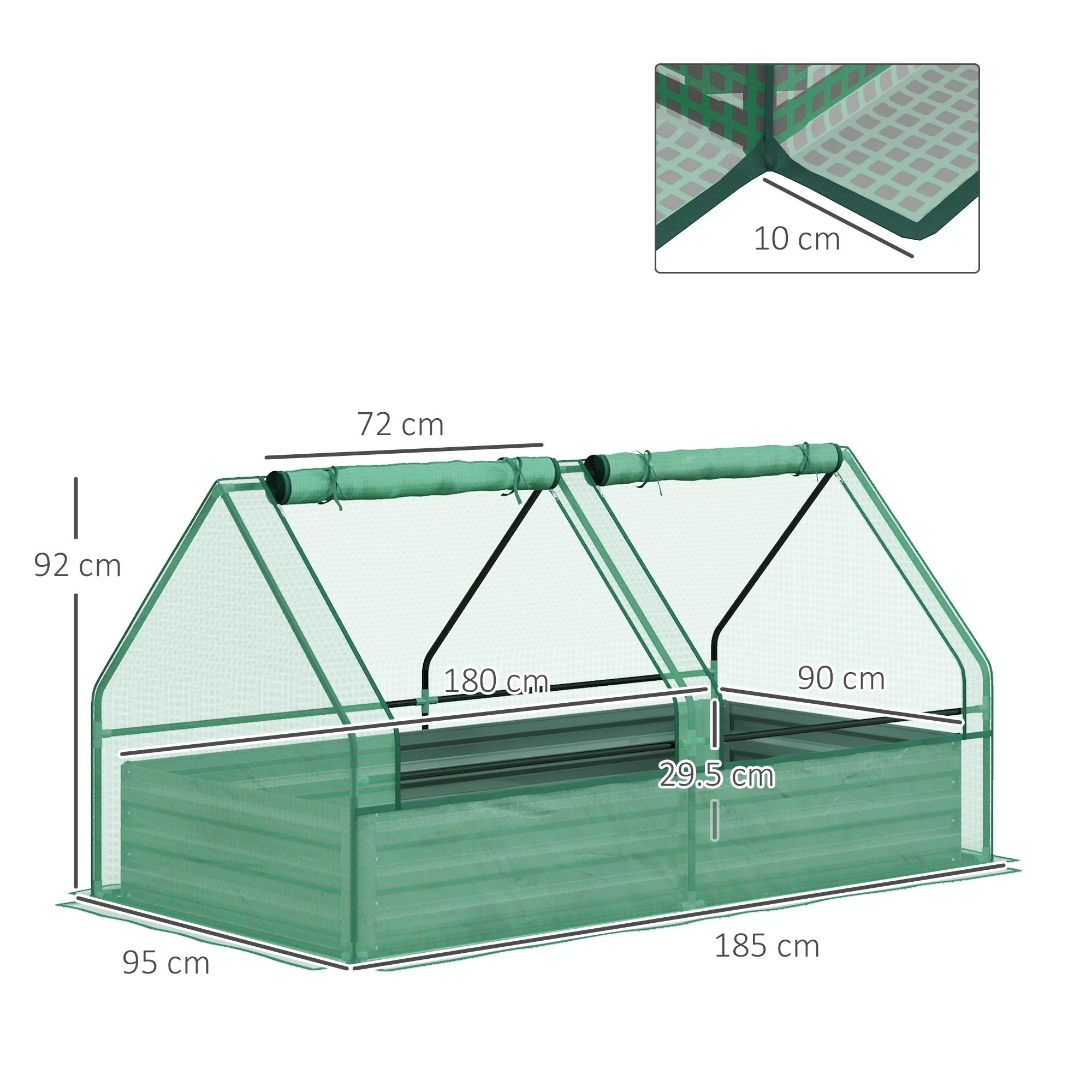 Raised Garden Bed with Mini Greenhouse & Cover, for Herbs and Vegetables, Green and Dark Grey - Image 5