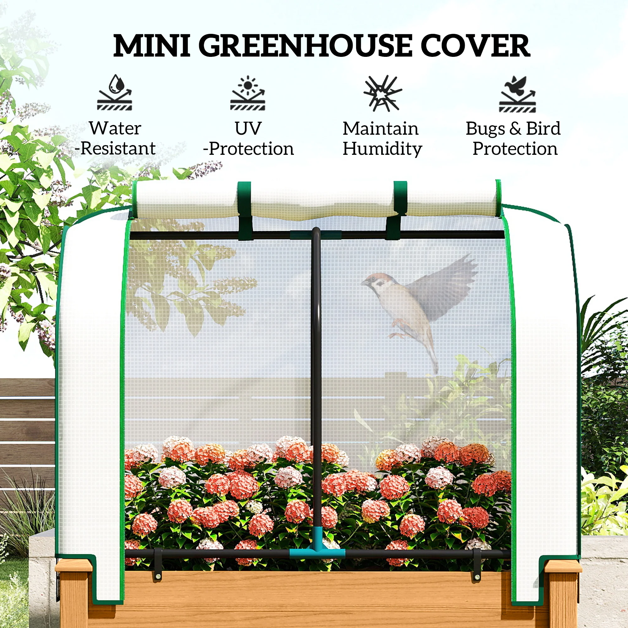 Raised Garden Bed with PE Greenhouse Cover Outdoor Elevated Wood Planter Box for Herbs and Vegetables, Use for Patio, Backyard, Balcony, 35 x 22 x 47 inch, Sand - Image 6