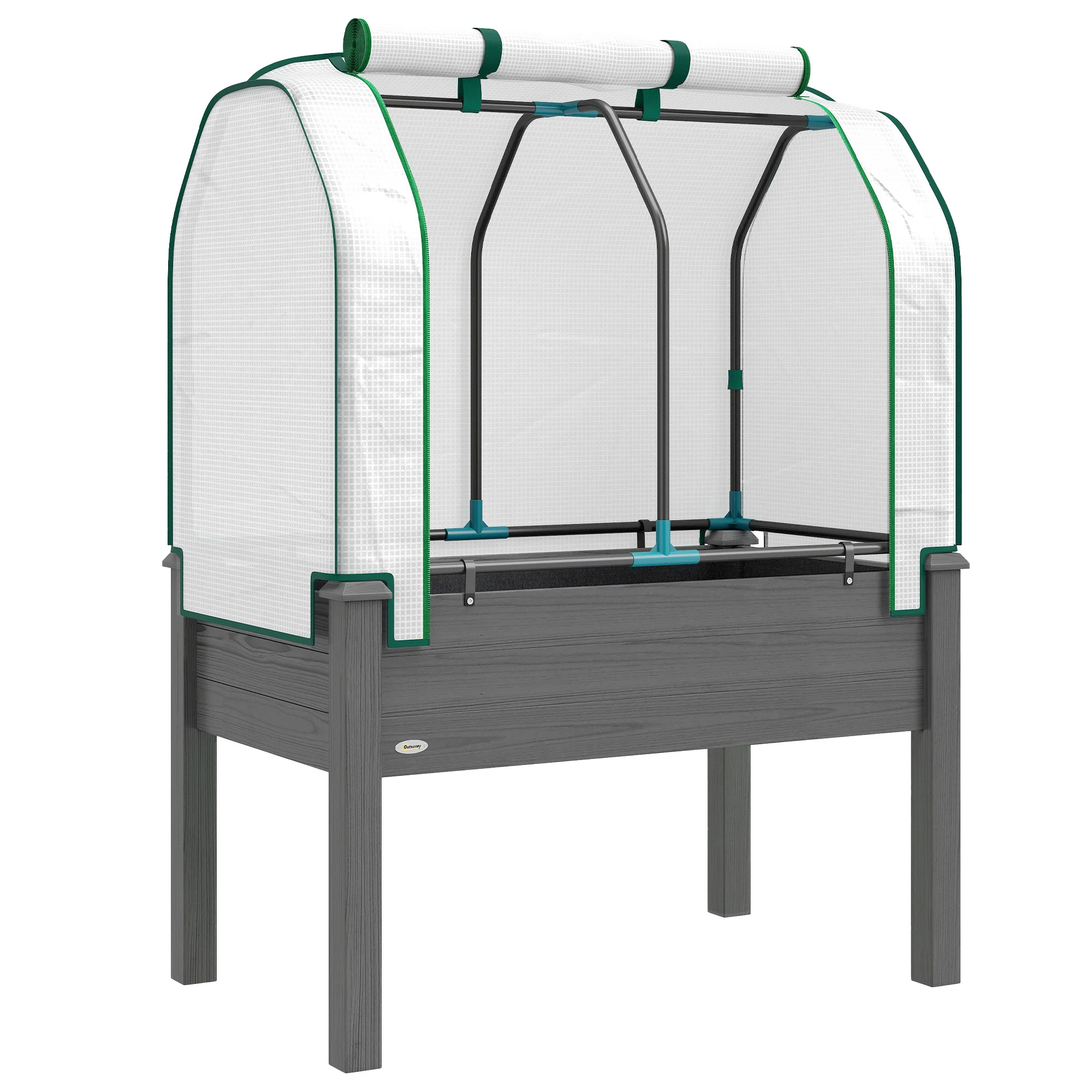 Raised Garden Bed with PE Greenhouse Cover for Herbs and Vegetables, 35 x 22 x 47 inch, Dark Gray - Image 12