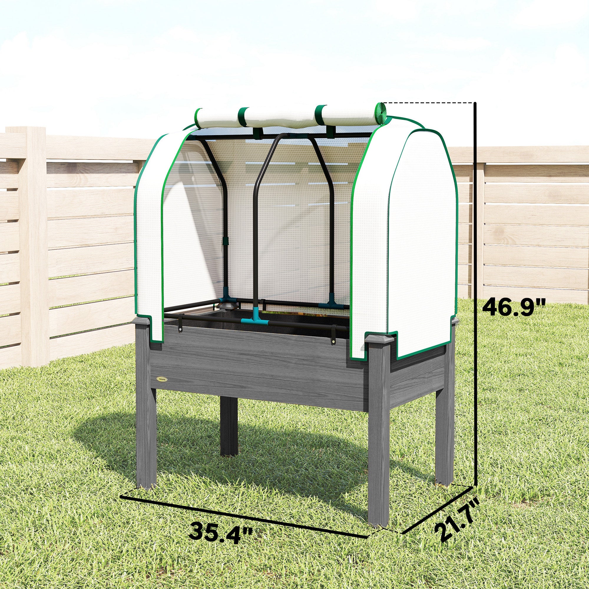 Raised Garden Bed with PE Greenhouse Cover for Herbs and Vegetables, 35 x 22 x 47 inch, Dark Gray - Image 5