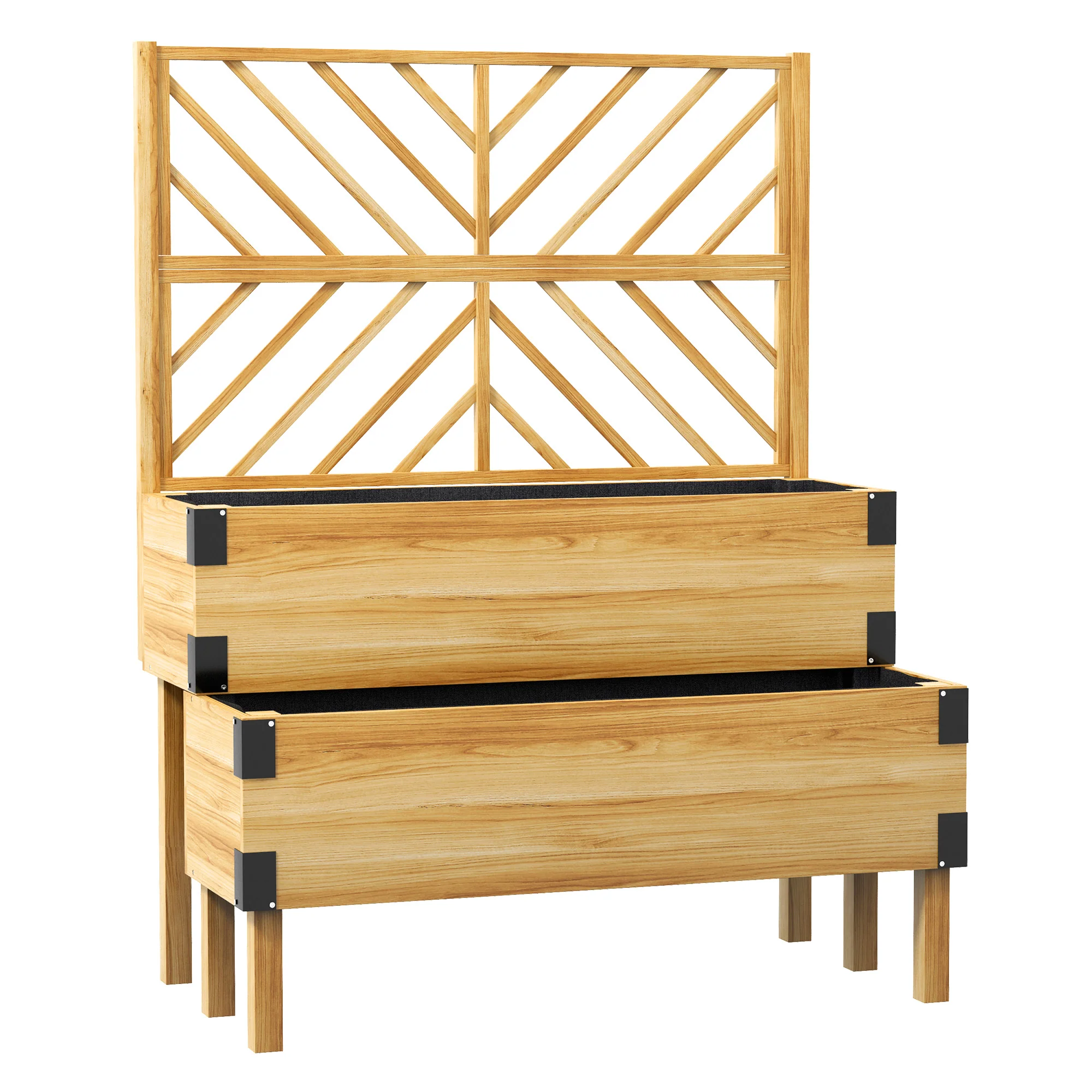 2-Tier Raised Garden Bed with Trellis & Metal Corners, Natural Wood - Image 12