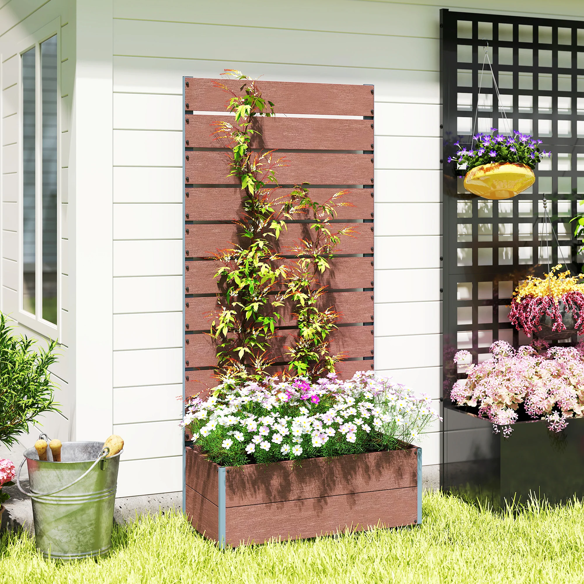 Raised Garden Bed with Trellis for Climbing Vines, 28" x 15" x 59", Light Brown - Image 10