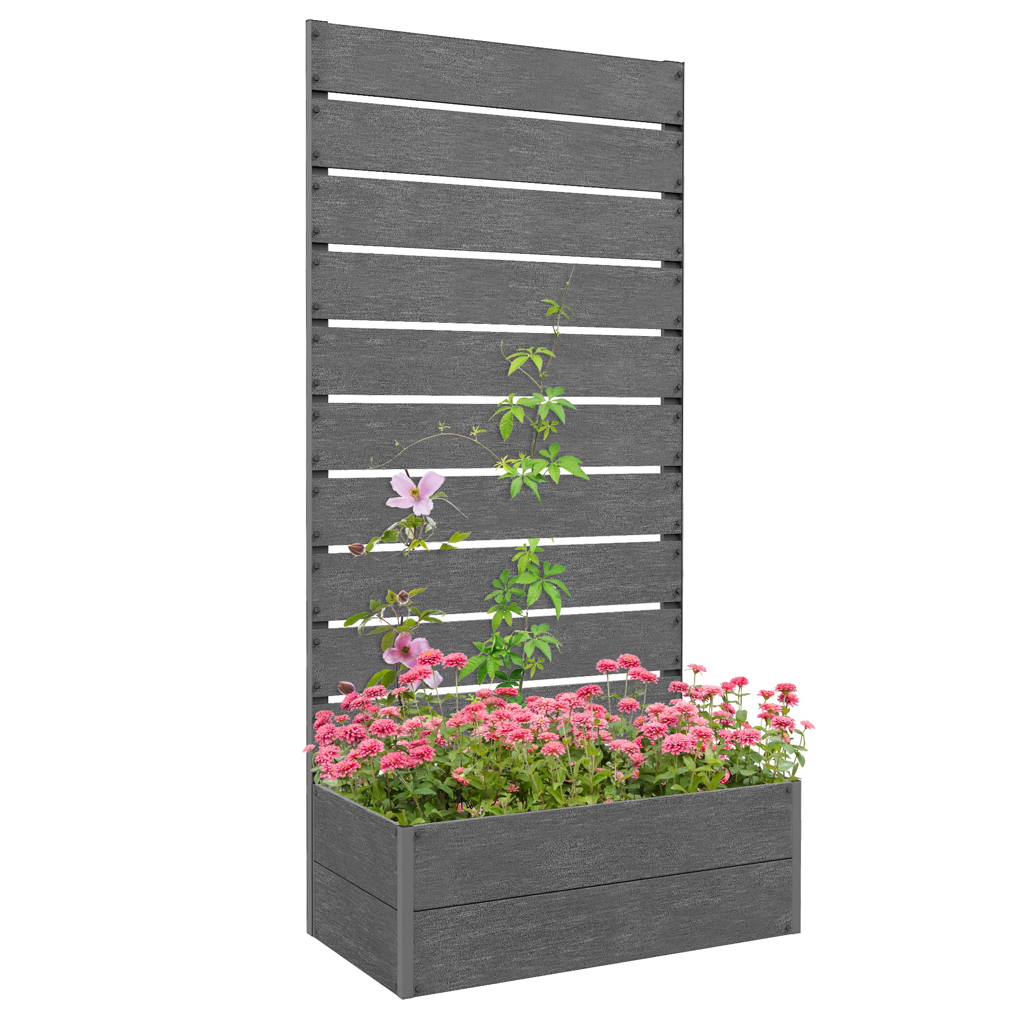 Raised Garden Bed with Trellis for Climbing Vines, 28"x15"x59", Dark Grey