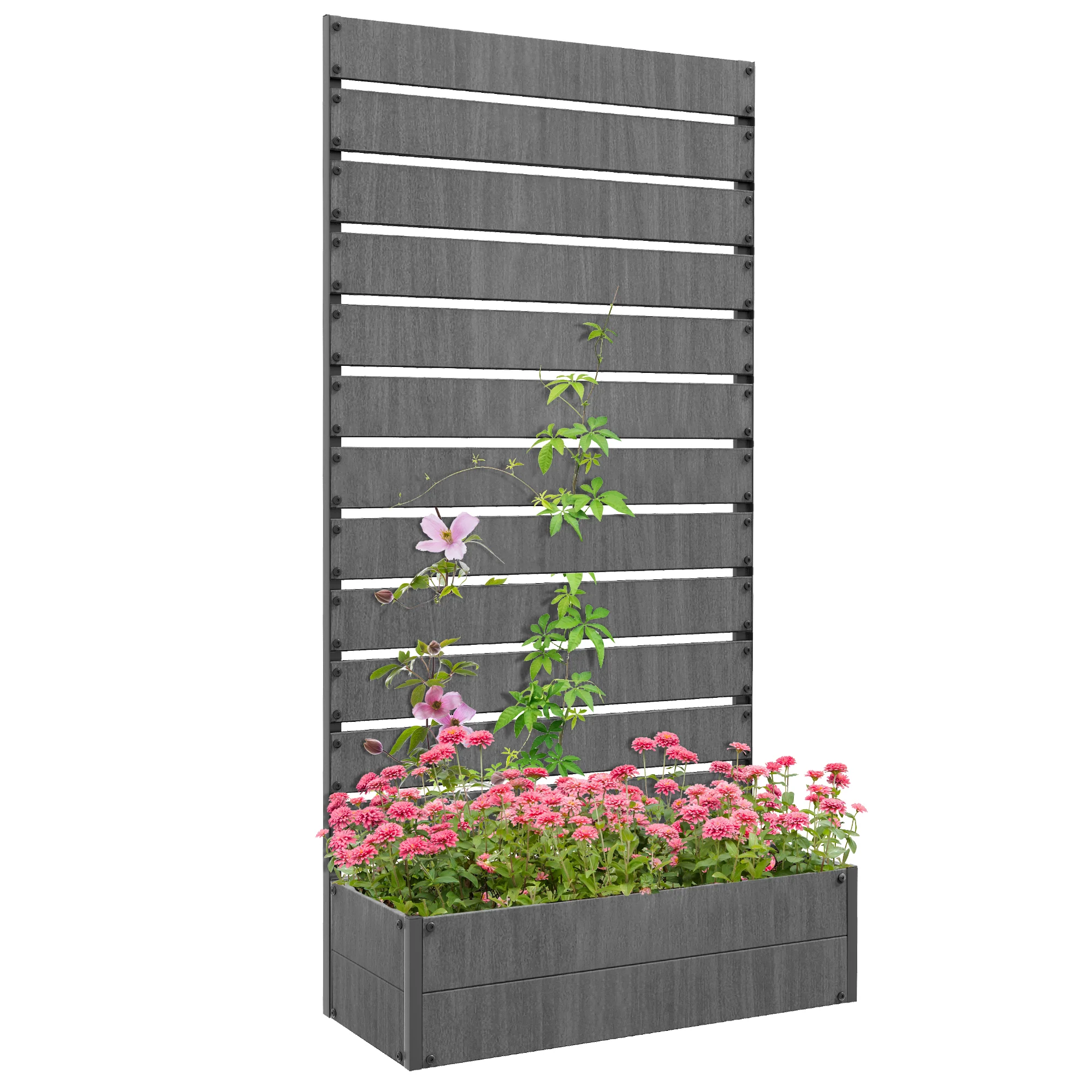 Trellis Planter for Climbing Plants, Raised Garden Bed with Trellis, Planter Box for Outdoor Garden, Dark Grey