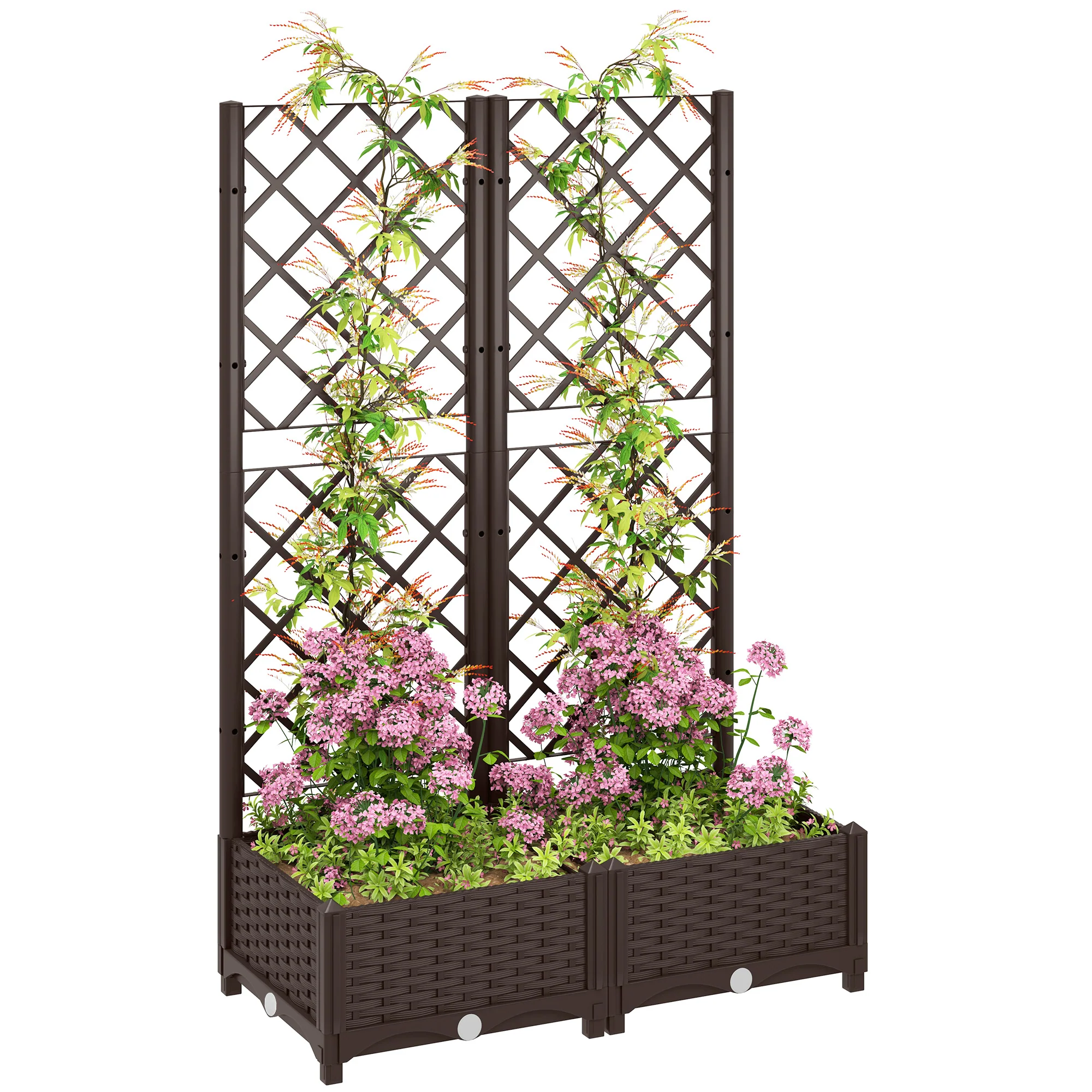 32" x 16" x 48" Plastic Raised Garden Bed with Trellis, Drainage Holes and Drain Plugs