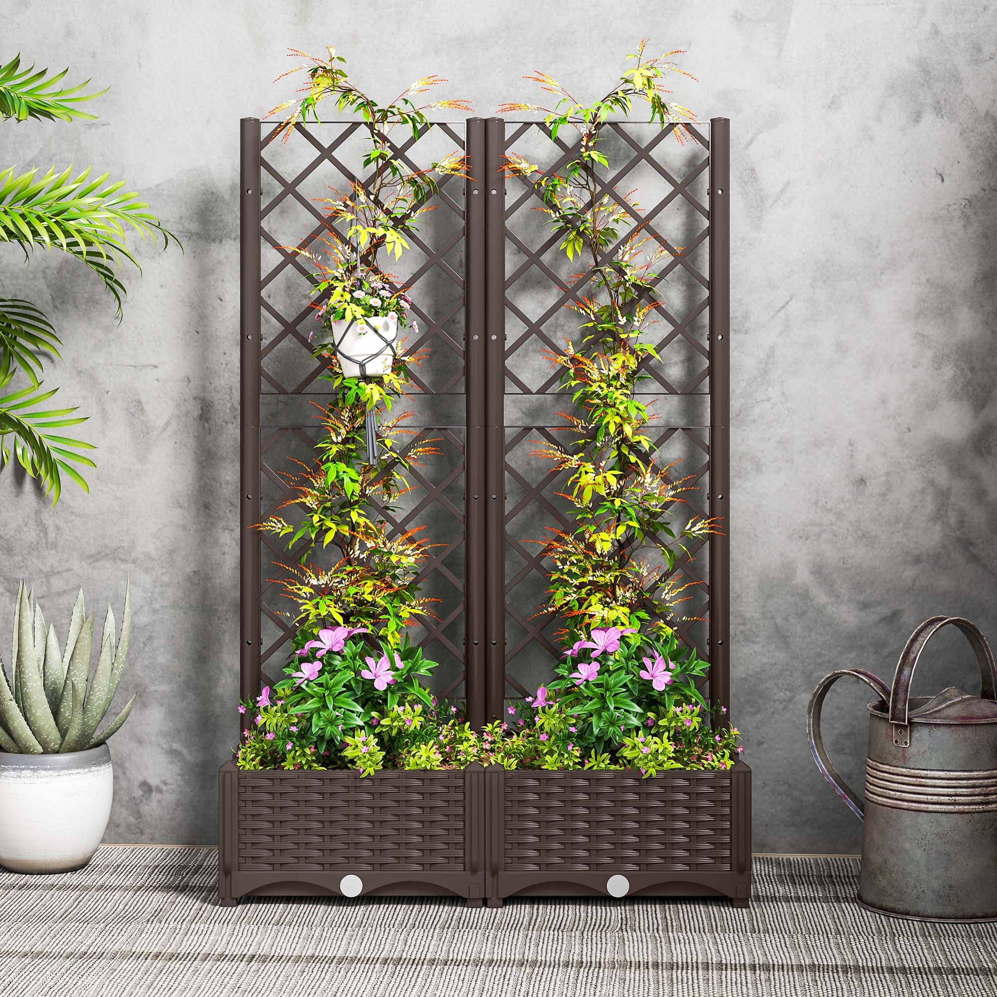 32" x 16" x 48" Plastic Raised Garden Bed with Trellis, Drainage Holes and Drain Plugs - Image 10