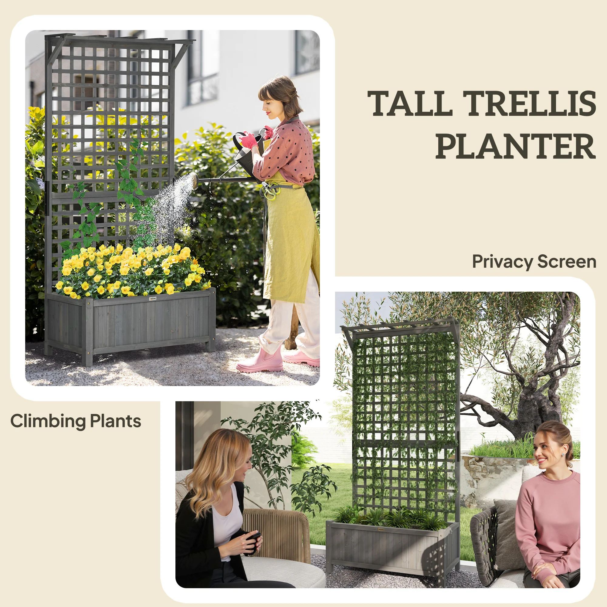 Raised Garden Bed, Wood Planter with Trellis for Vine Climbing, Privacy Screen Planter Box to Grow Vegetables, Herbs, and Flowers for Backyard, Patio, Deck, Dark Grey - Image 6