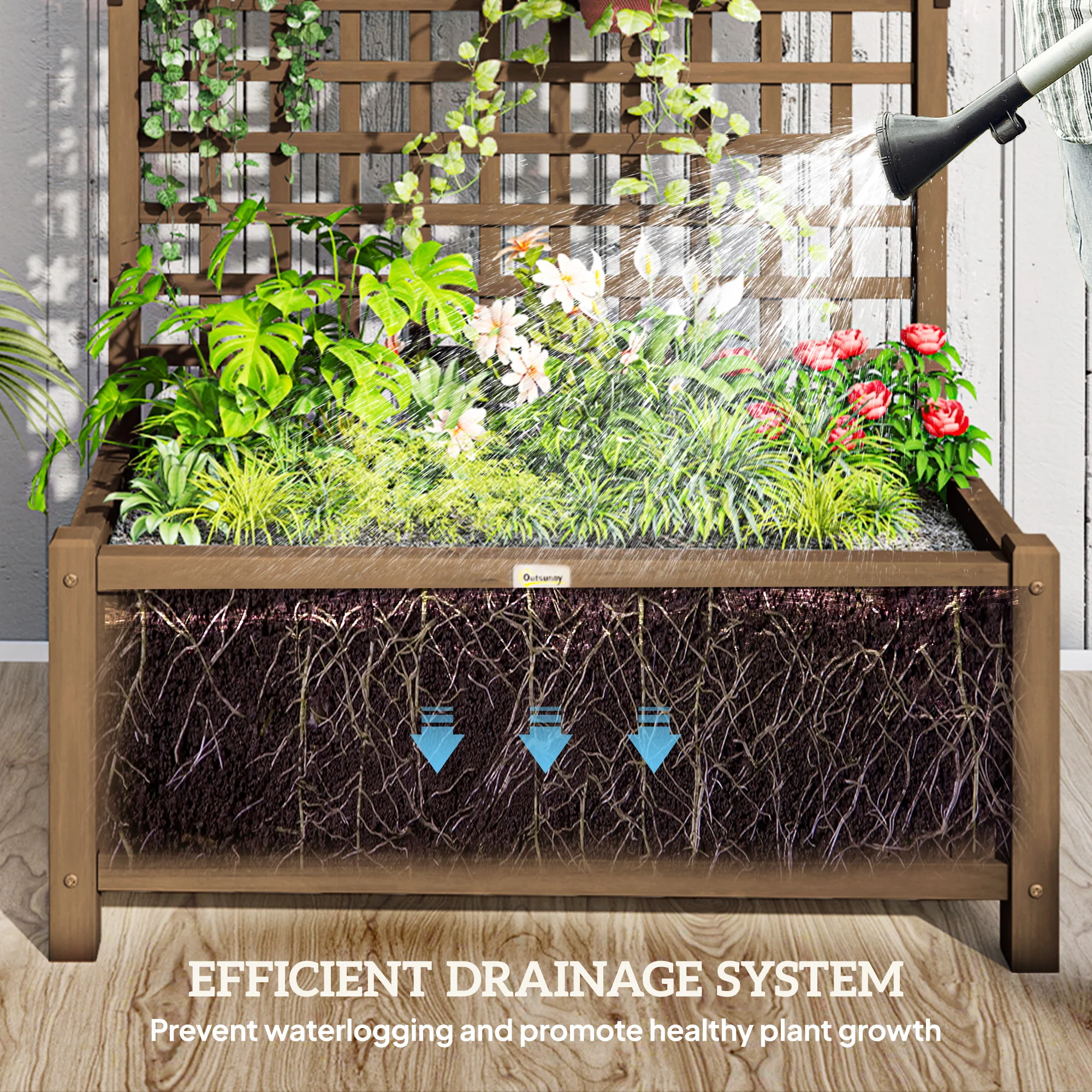 Raised Garden Bed, Wood Planter with Trellis for Vine Climbing, Privacy Screen Planter Box to Grow Vegetables, Herbs, and Flowers for Backyard, Patio, Deck, Coffee - Image 8