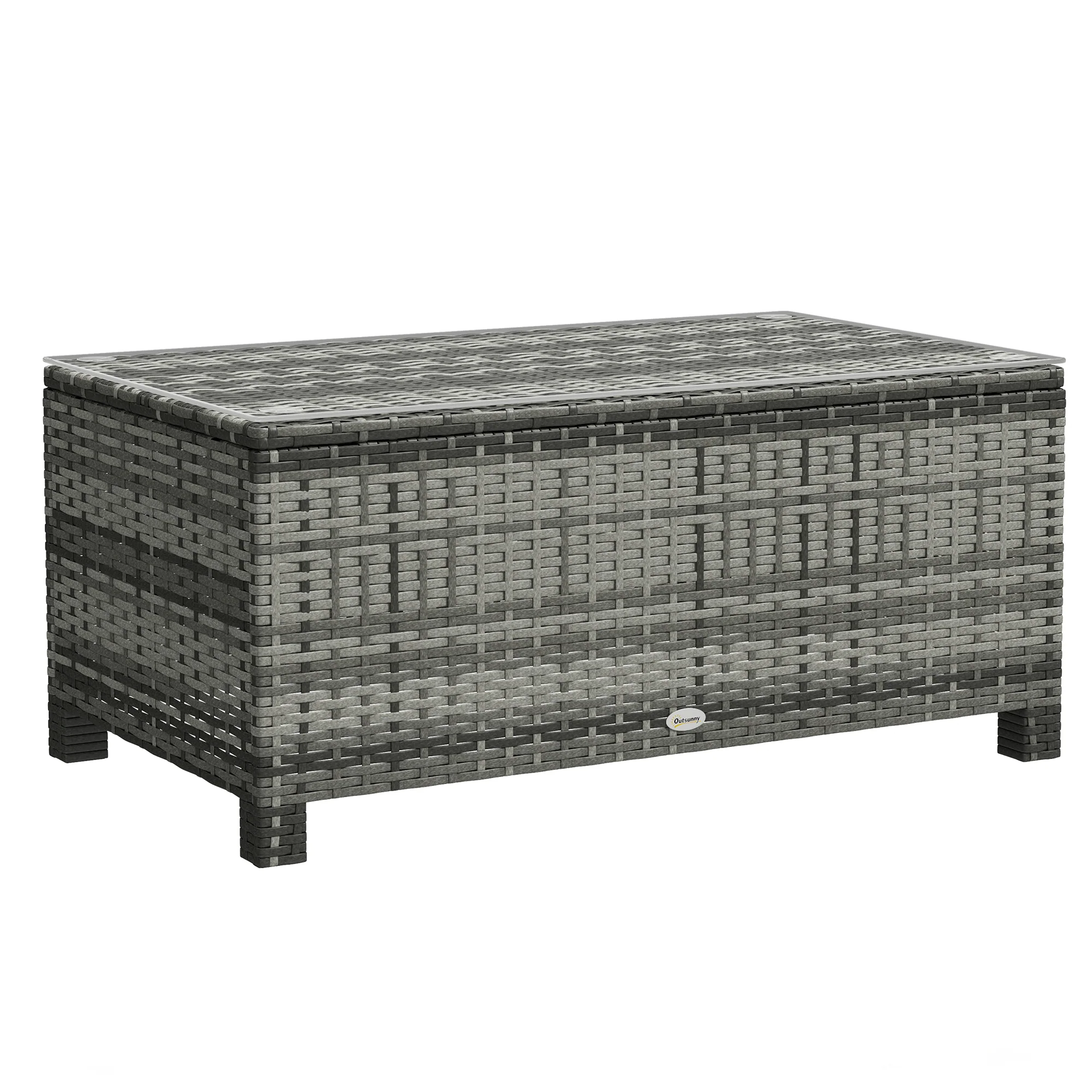 Rectangular Rattan Wicker Coffee Table with Tempered Glass Top & Anti-Slip Footing, Brown - Image 12