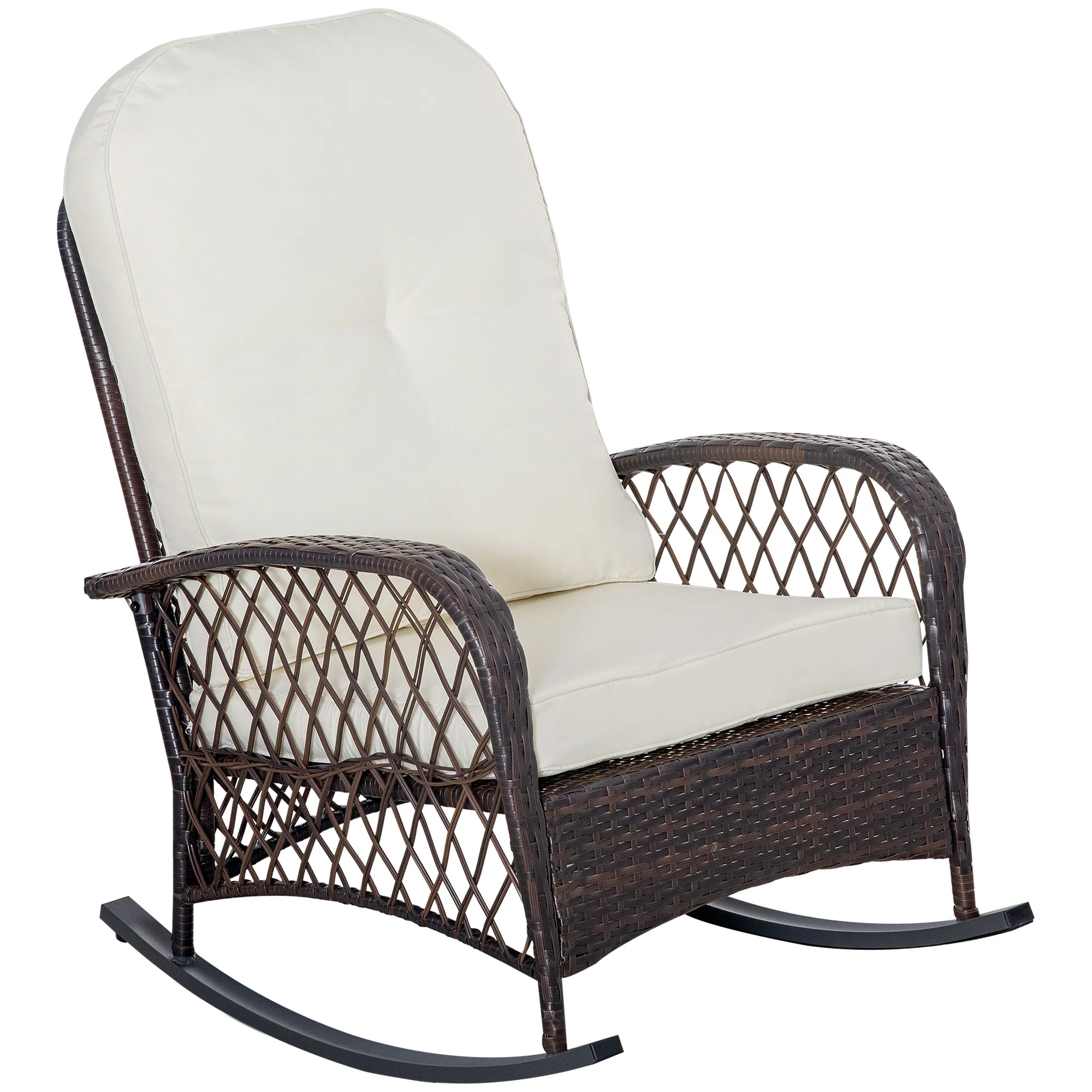 Outdoor Wicker Patio Rocker Chair Furniture with Thick Cushions for Garden, Cream White - Image 12