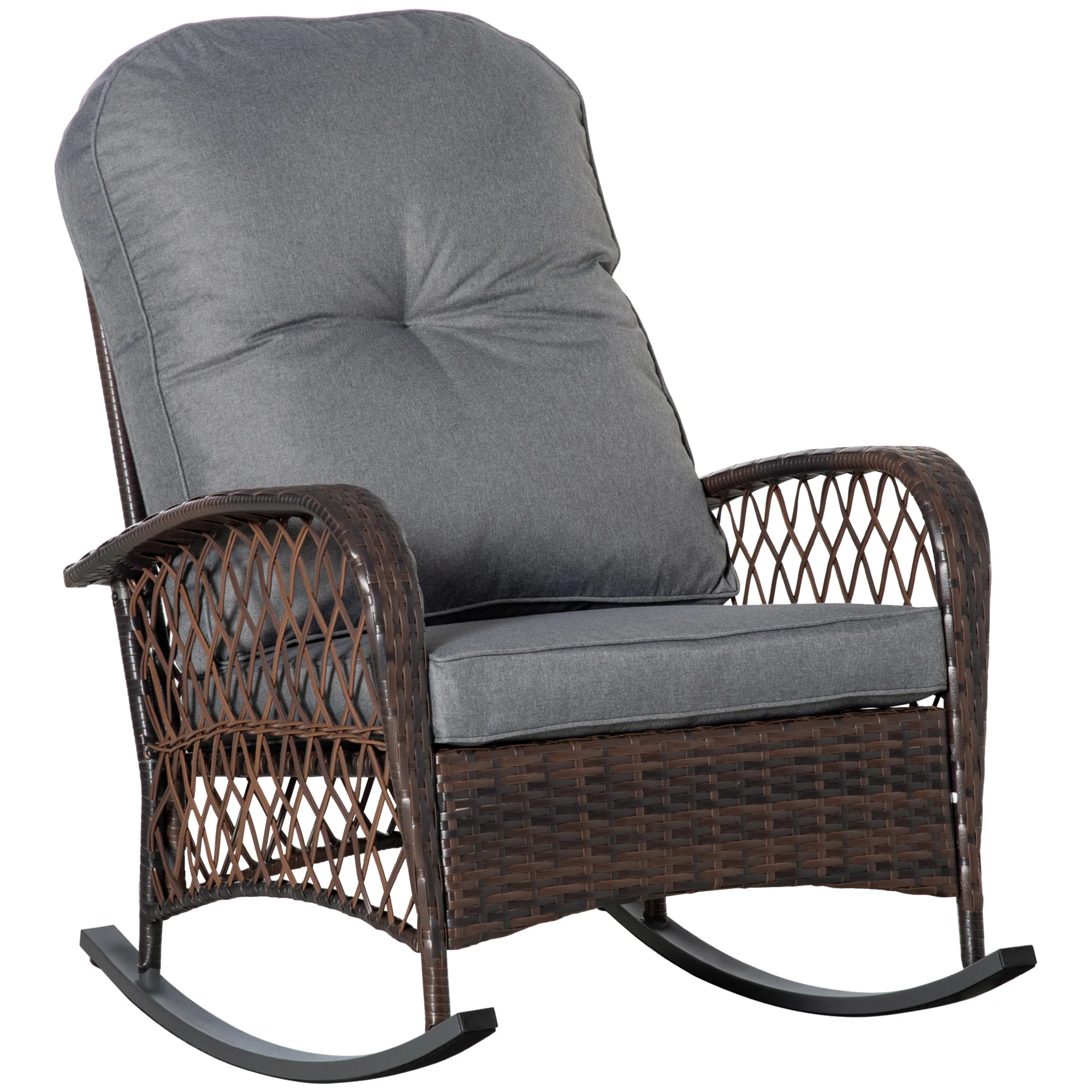 Outdoor Wicker Patio Rocker Chair Furniture with Thick Cushions for Garden, Grey - Image 12