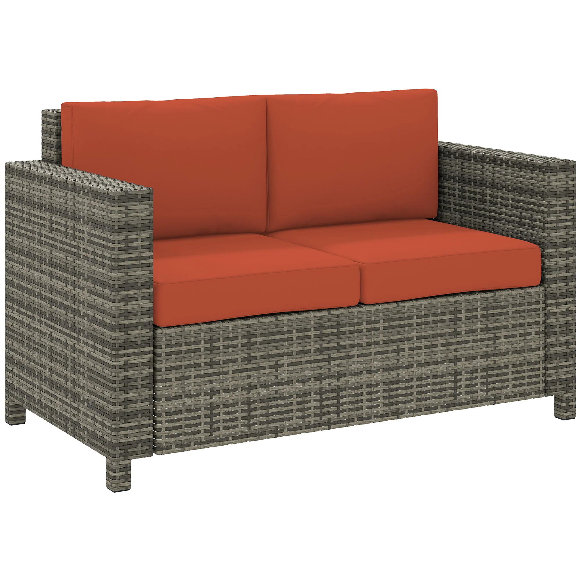 Rattan Loveseat Sofa with Padded Cushion & Armrests for Garden, Patio, Grey - Image 12