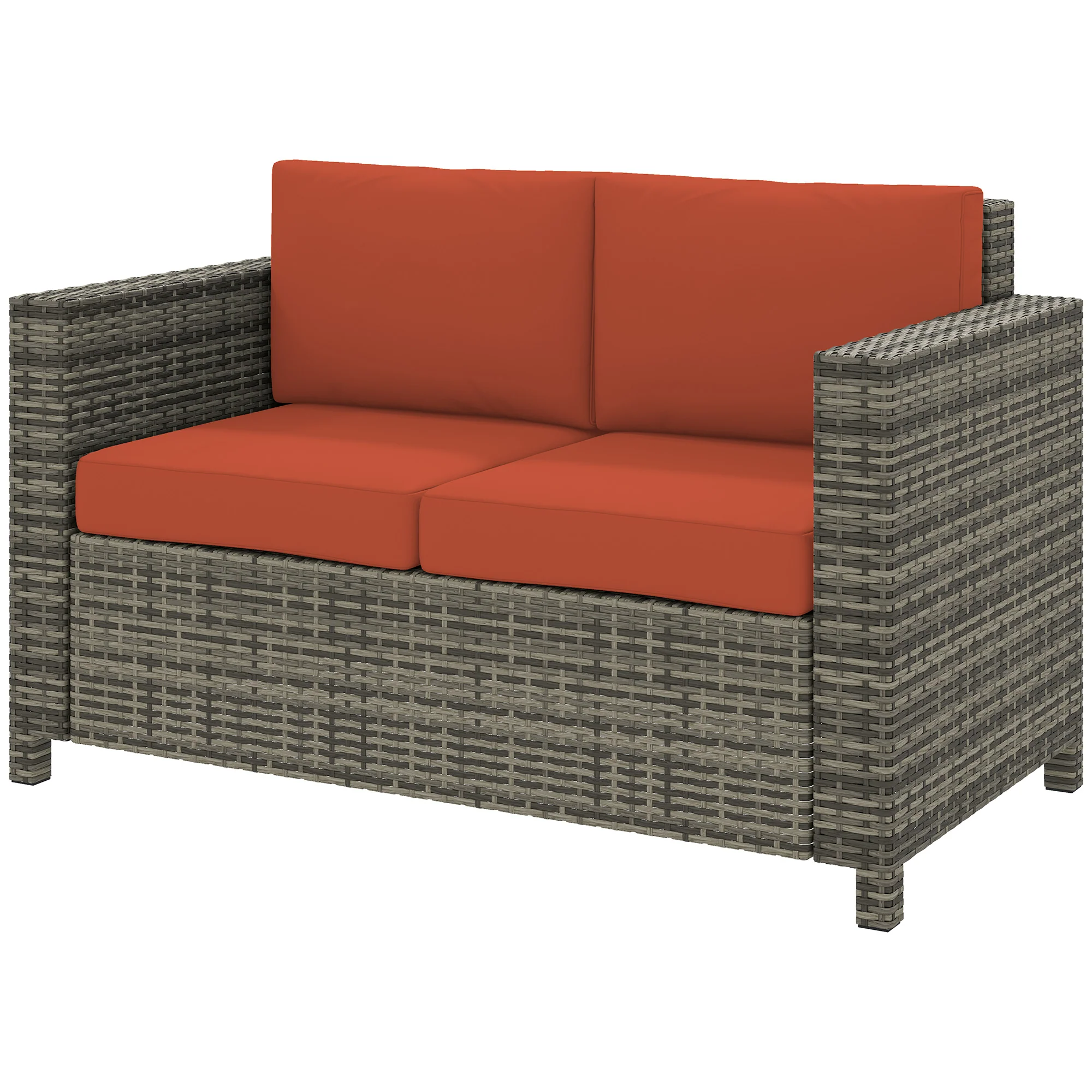 Rattan Loveseat Sofa with Padded Cushion & Armrests for Garden, Patio, Grey - Image 2