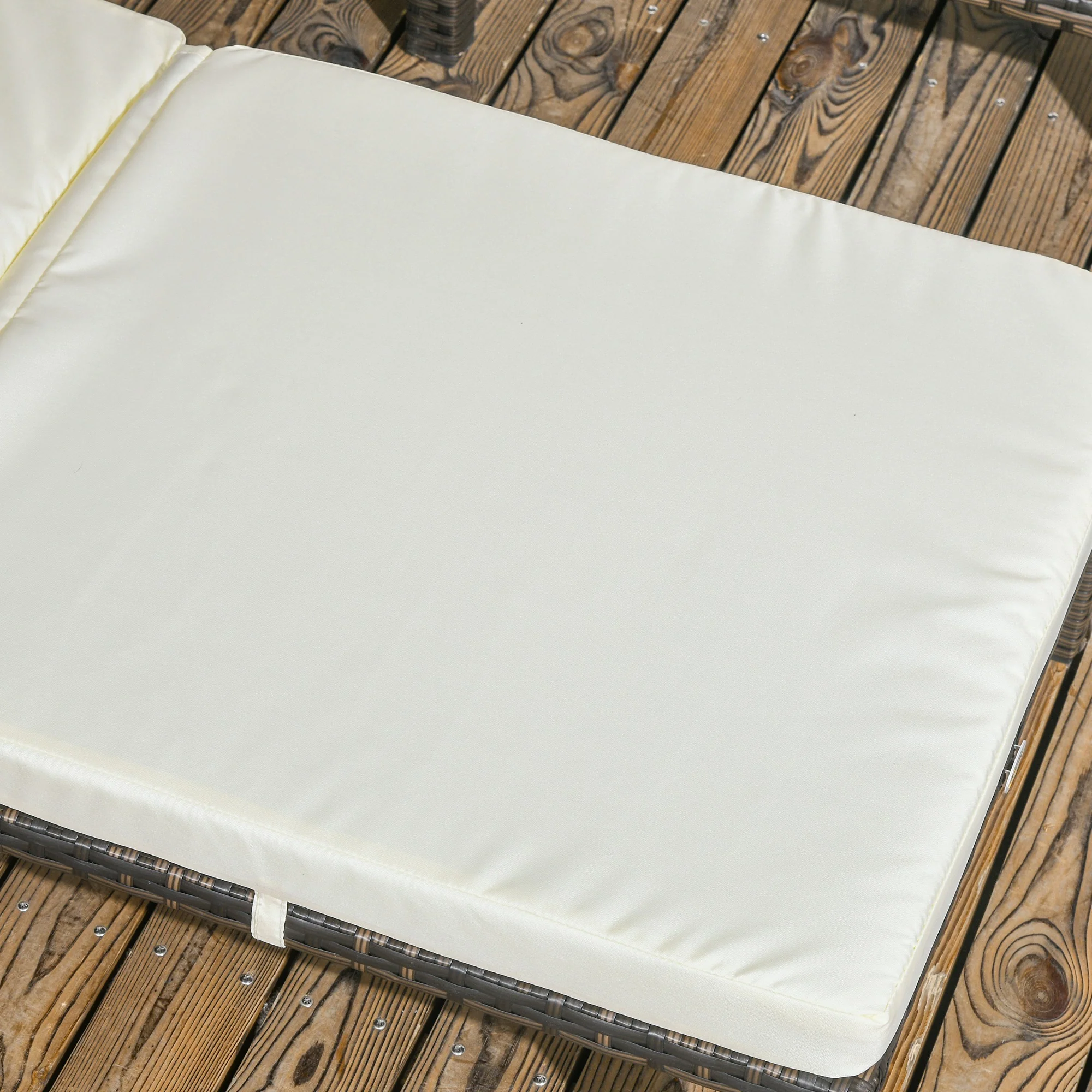 2 Pieces Rattan 5-level Adjustable Reclining Sunbed w/ Headrest for Patio, Cream White - Image 12