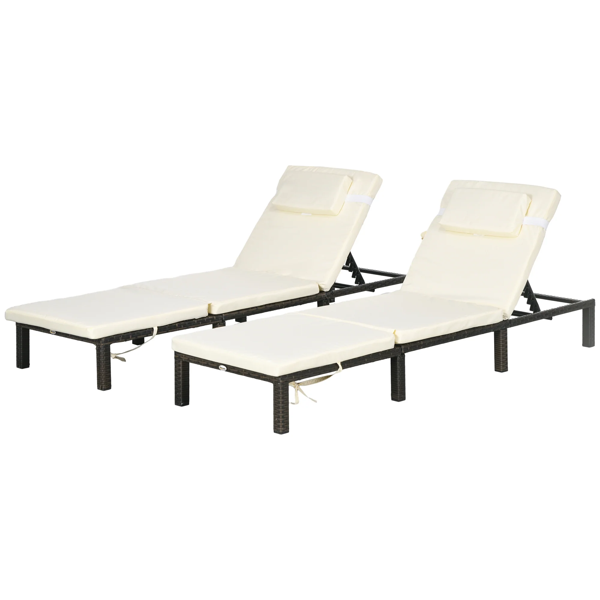 2 Pieces Rattan 5-level Adjustable Reclining Sunbed w/ Headrest for Patio, Cream White - Image 2