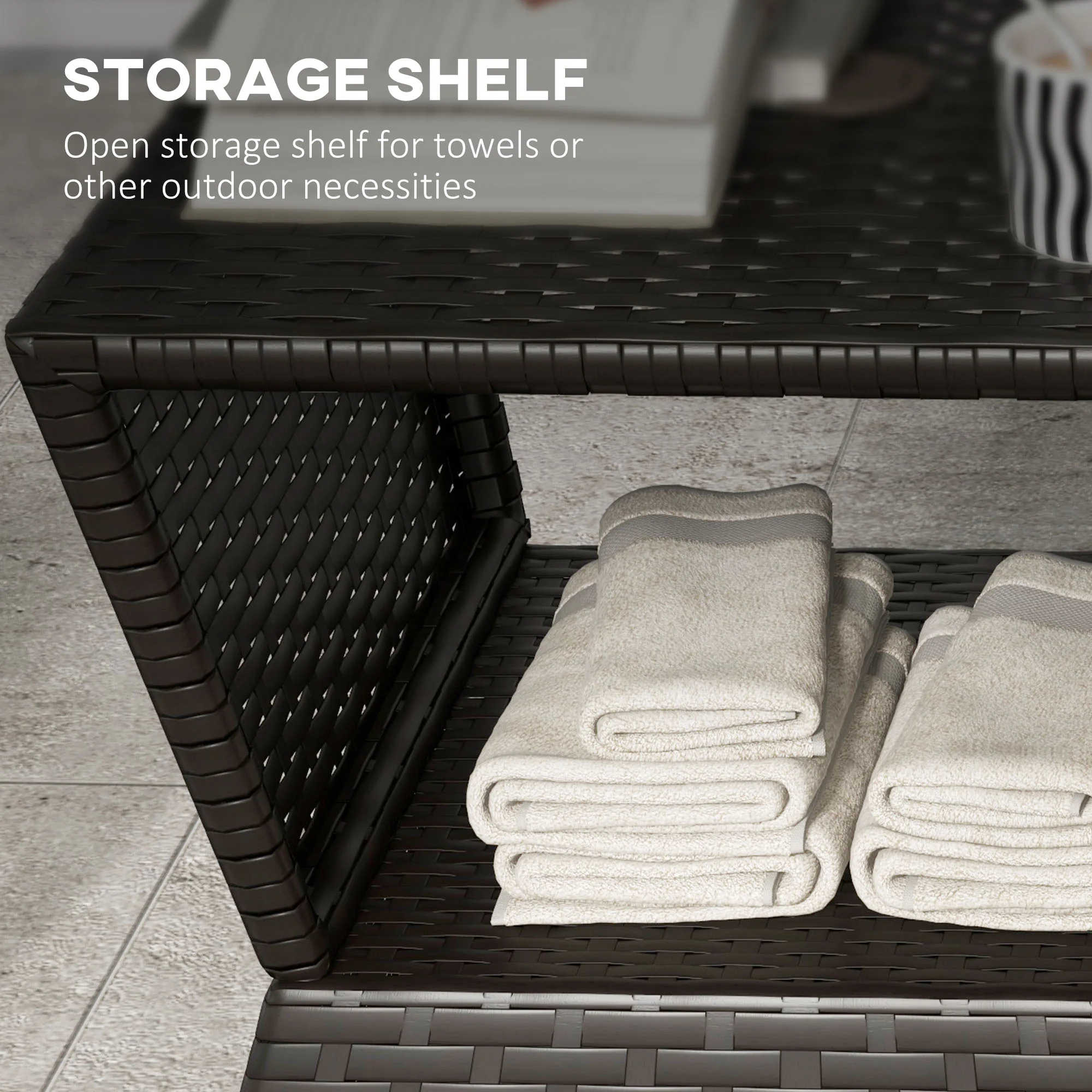 21.3" Square Rattan Wicker Side Table with Umbrella Hole & 2-Tier Storage, Dark Coffee - Image 7