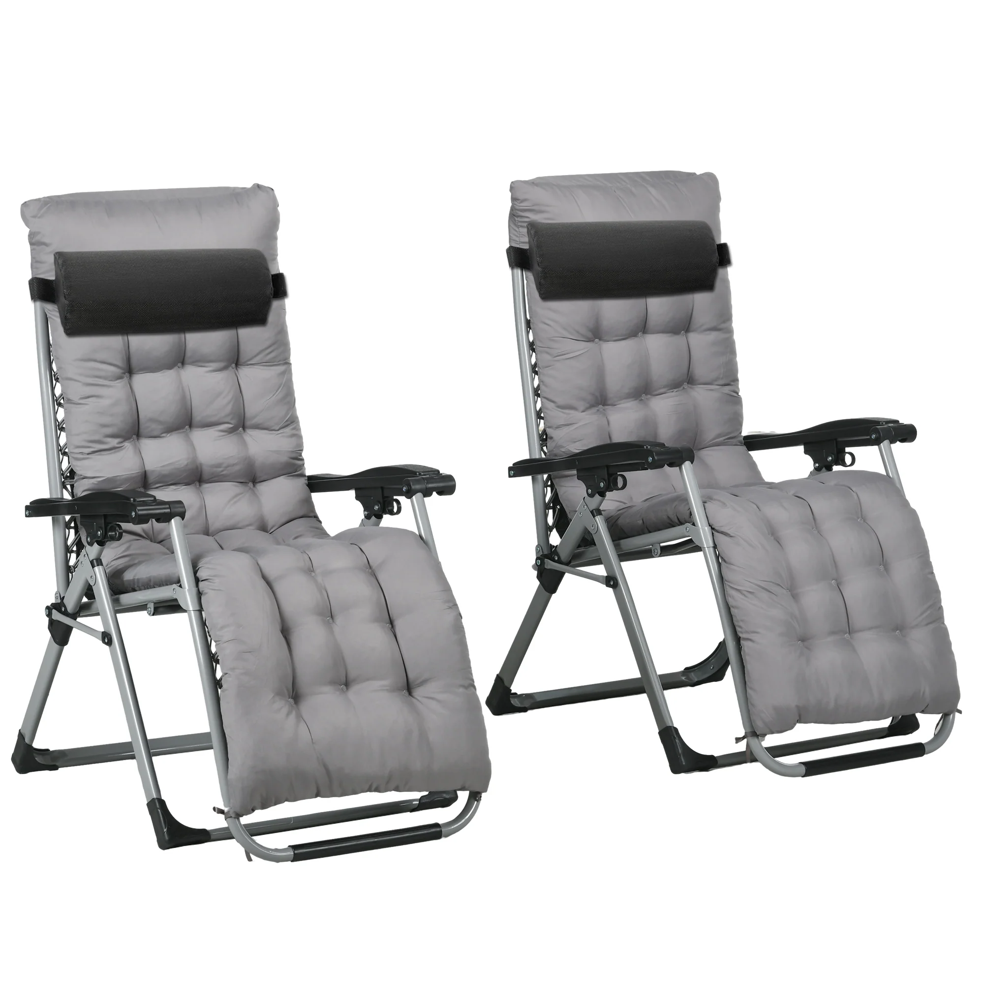 Reclining Zero Gravity Chair Set of 2, Folding Garden Chairs Set w/ Cushion, Dark Grey - Image 2